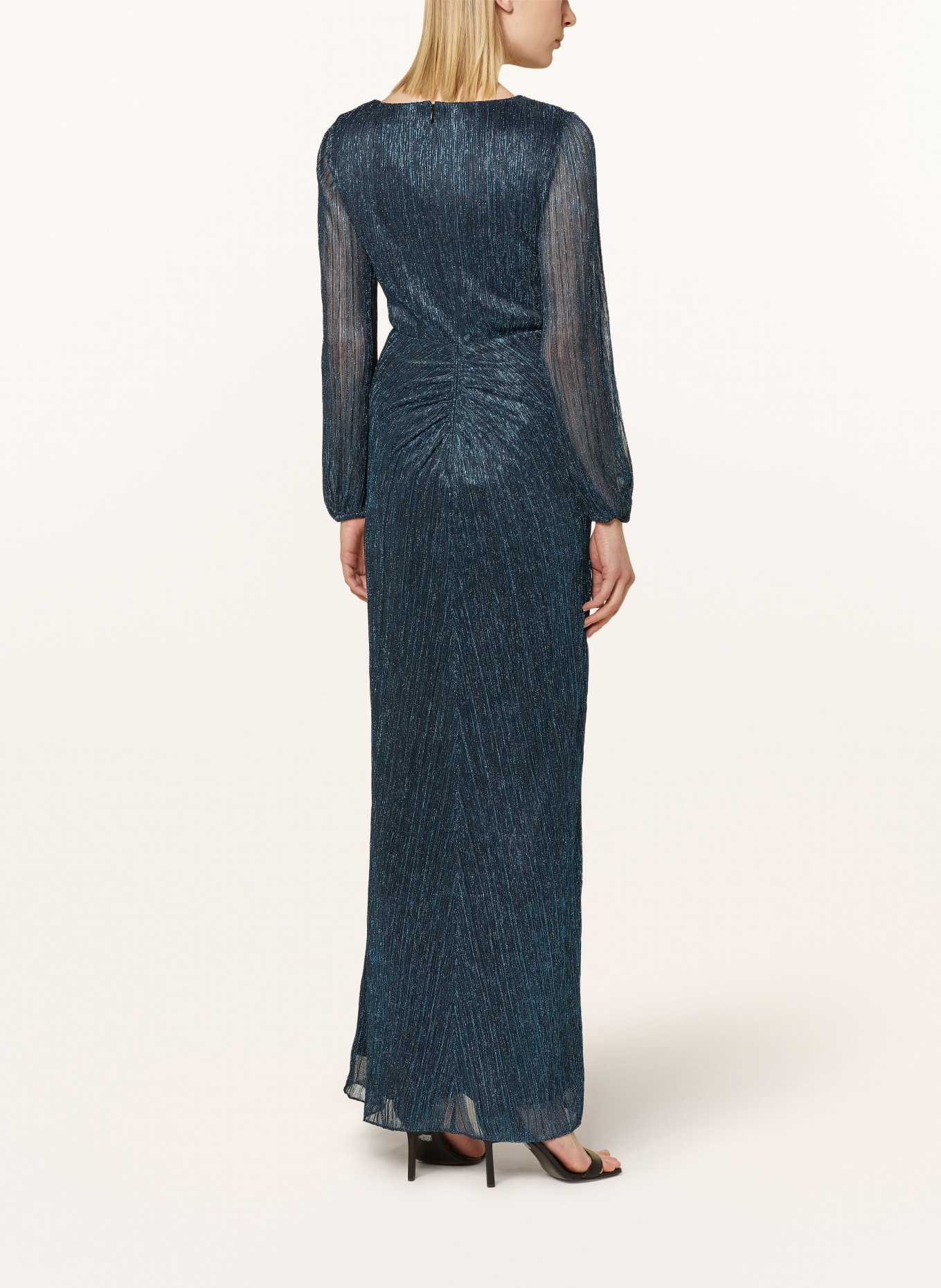 ADRIANNA PAPELL Sukienka wieczorowa w stylu kopertowym z błyszczącą przędzą, Kolor: PETROL (Obrazek 3)