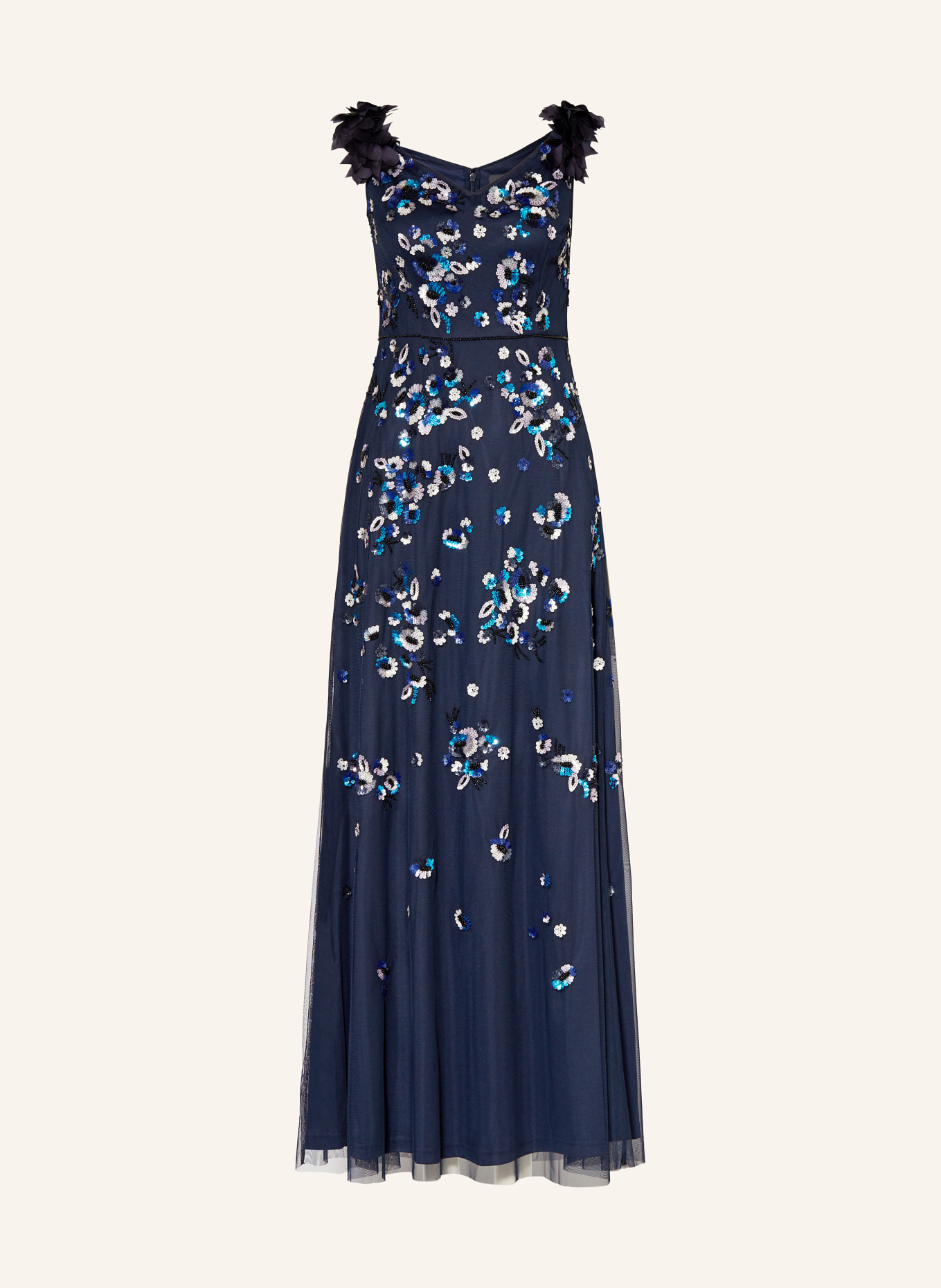 ADRIANNA PAPELL Evening dress with sequins and decorative beads, Color: DARK BLUE/ BLUE/ SILVER (Image 1)