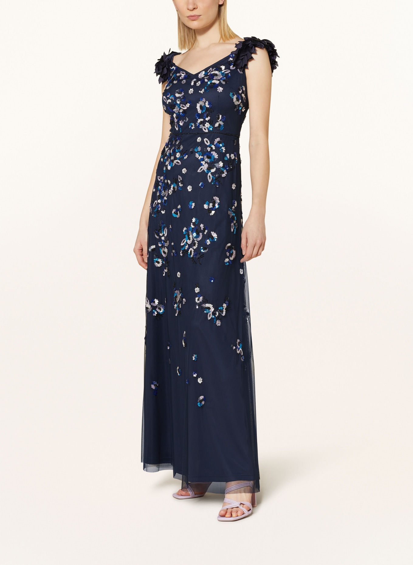 ADRIANNA PAPELL Abendkleid mit Pailletten und Zierperlen, Farbe: DUNKELBLAU/ BLAU/ SILBER (Bild 2)