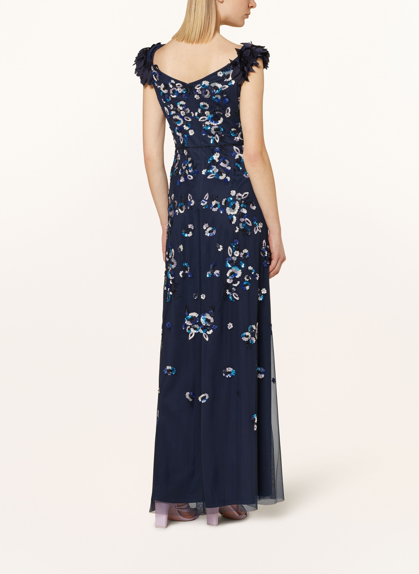 ADRIANNA PAPELL Evening dress with sequins and decorative beads, Color: DARK BLUE/ BLUE/ SILVER (Image 3)