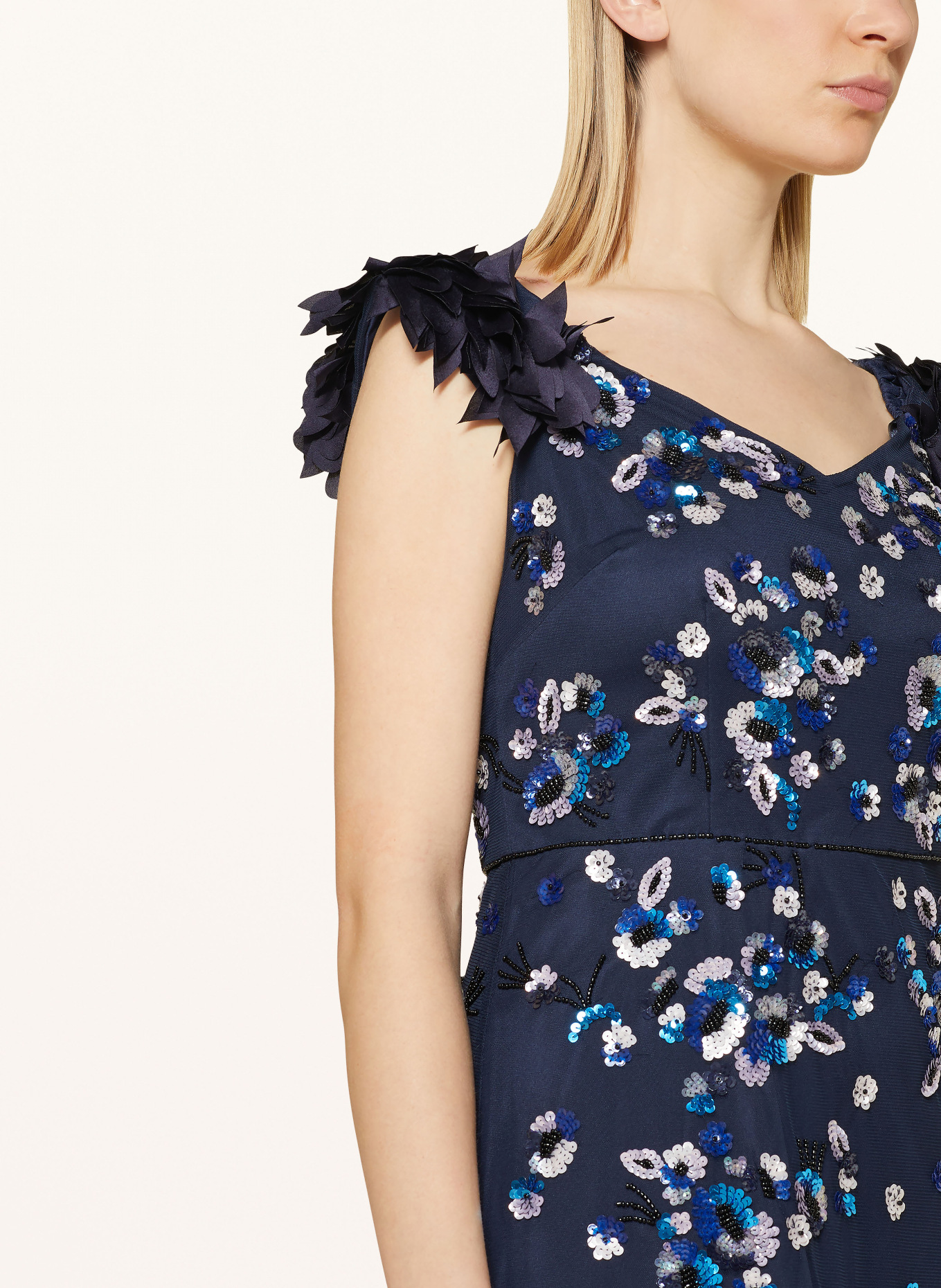 ADRIANNA PAPELL Abendkleid mit Pailletten und Zierperlen, Farbe: DUNKELBLAU/ BLAU/ SILBER (Bild 4)