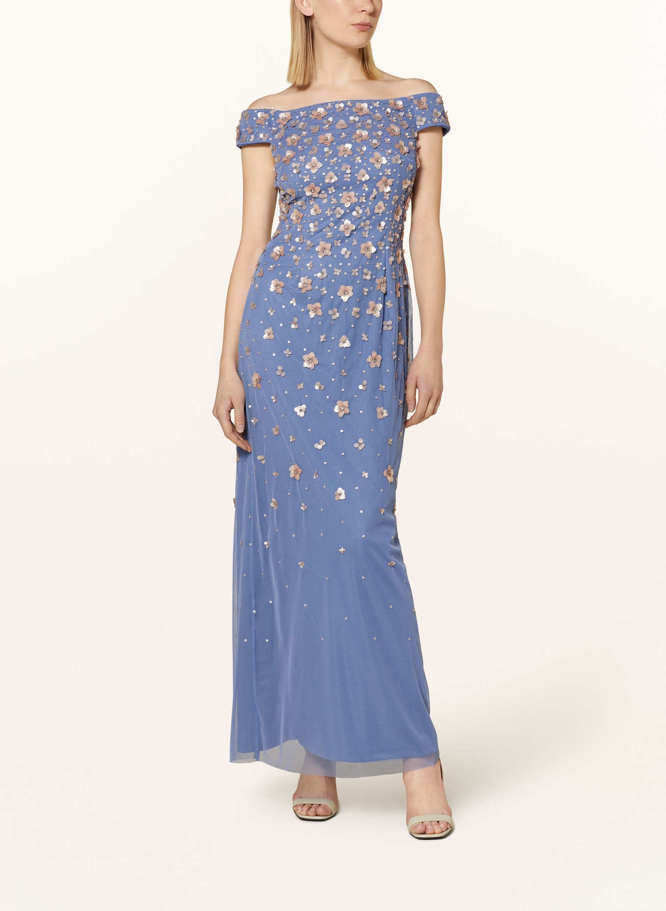 ADRIANNA PAPELL Off-shoulder evening dress with sequins, Color: BLUE/ LIGHT RED (Image 2)