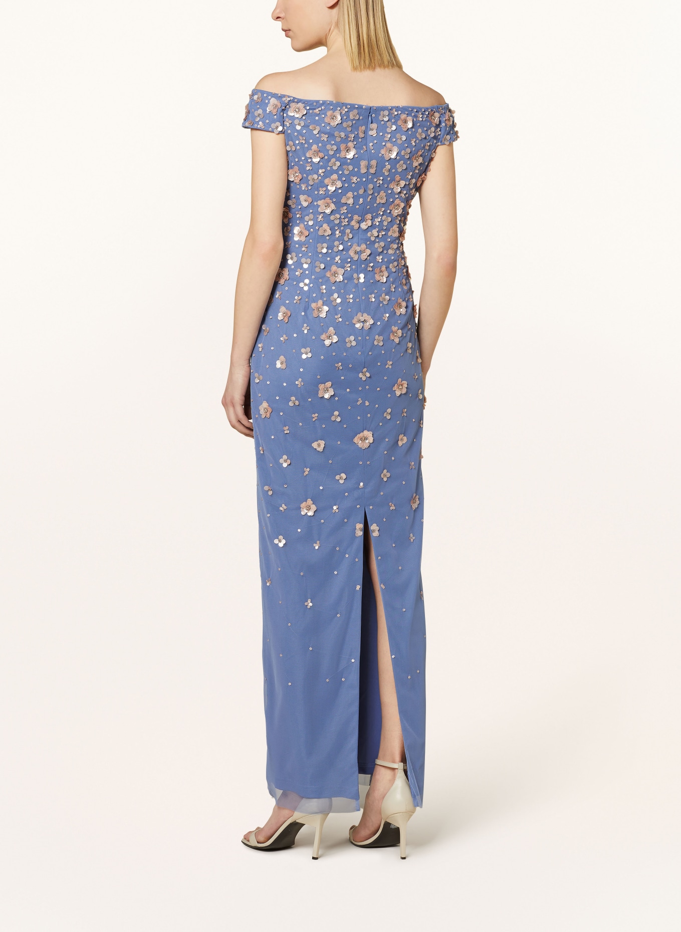 ADRIANNA PAPELL Off-Shoulder-Abendkleid mit Pailletten, Farbe: BLAU/ HELLROT (Bild 3)