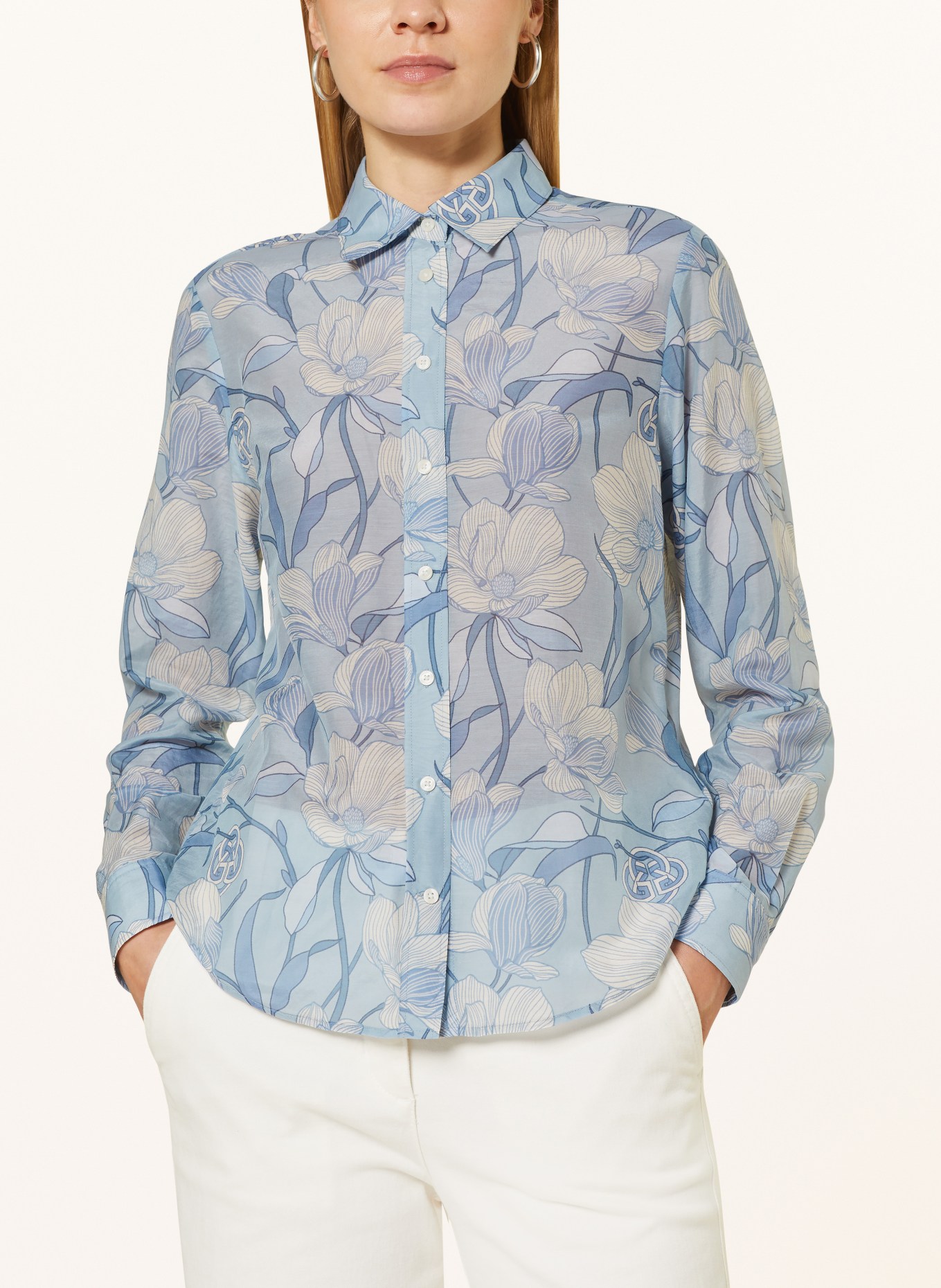 GANT Shirt blouse with silk, Color: LIGHT BLUE/ WHITE (Image 4)
