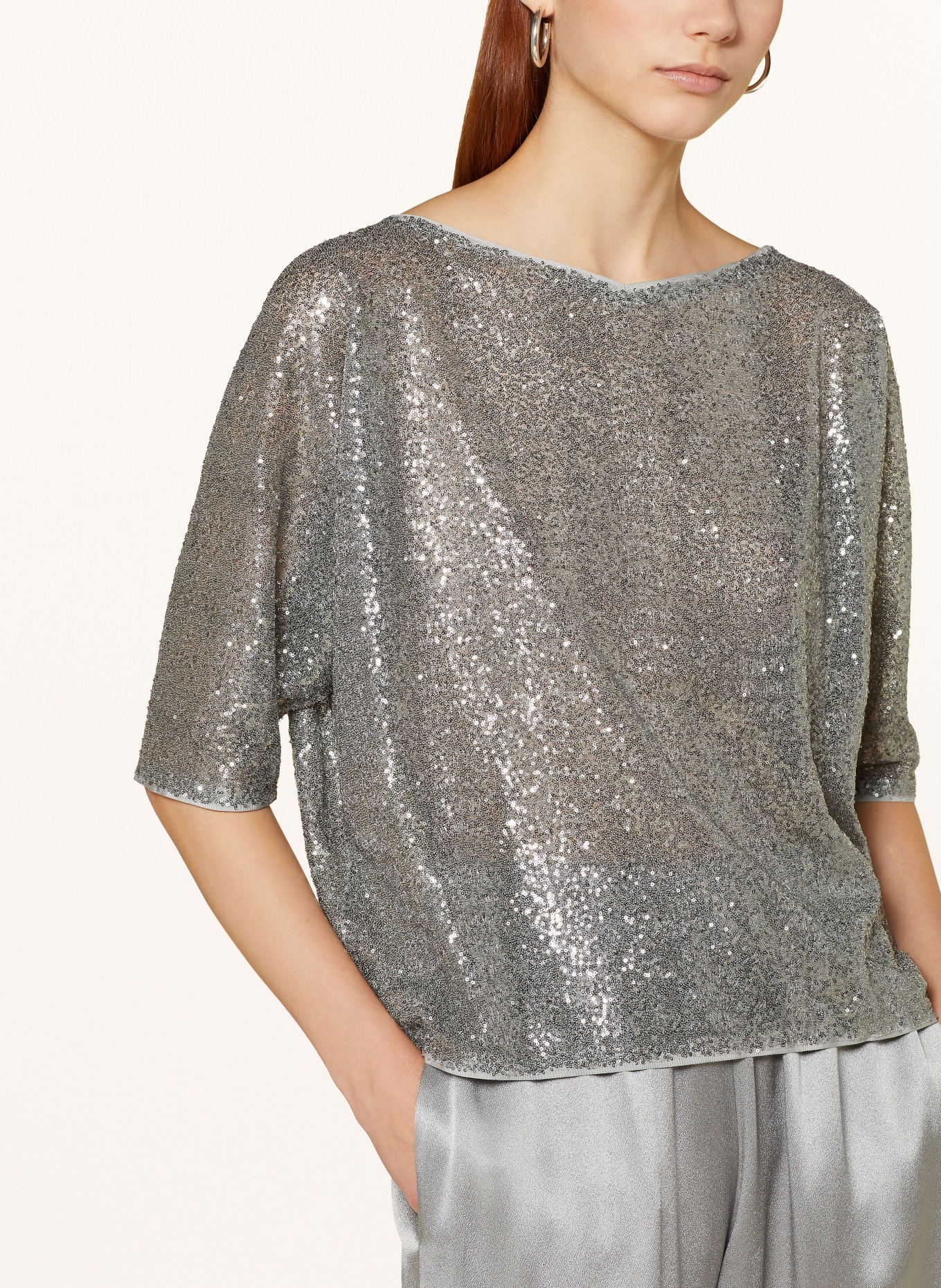 ANTONELLI firenze Shirt blouse DUNCAN with 3/4 sleeves and sequins, Color: SILVER (Image 4)