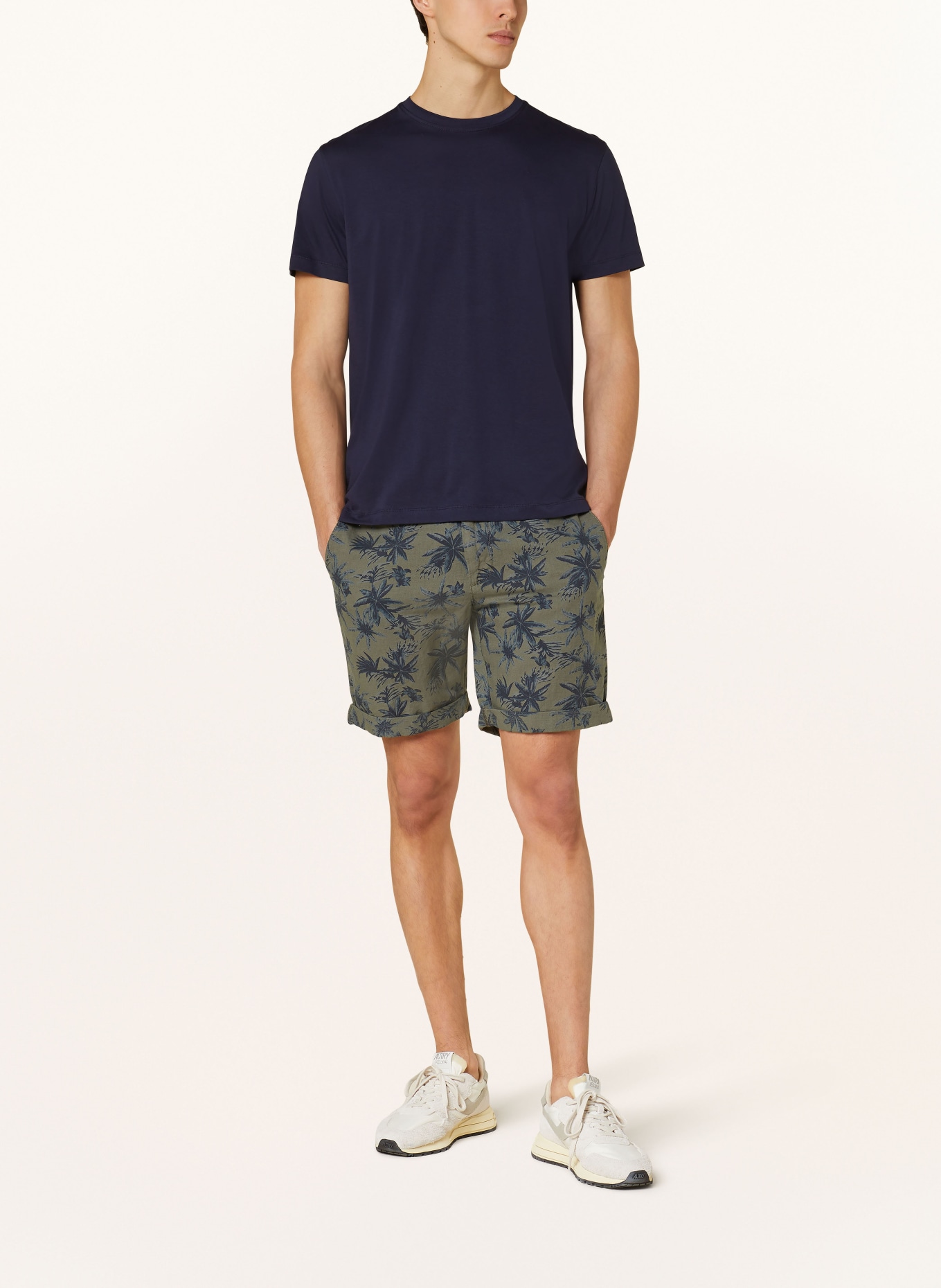 STROKESMAN'S Slim fit korte broek met linnen: OLIJF / DONKERBLAUW