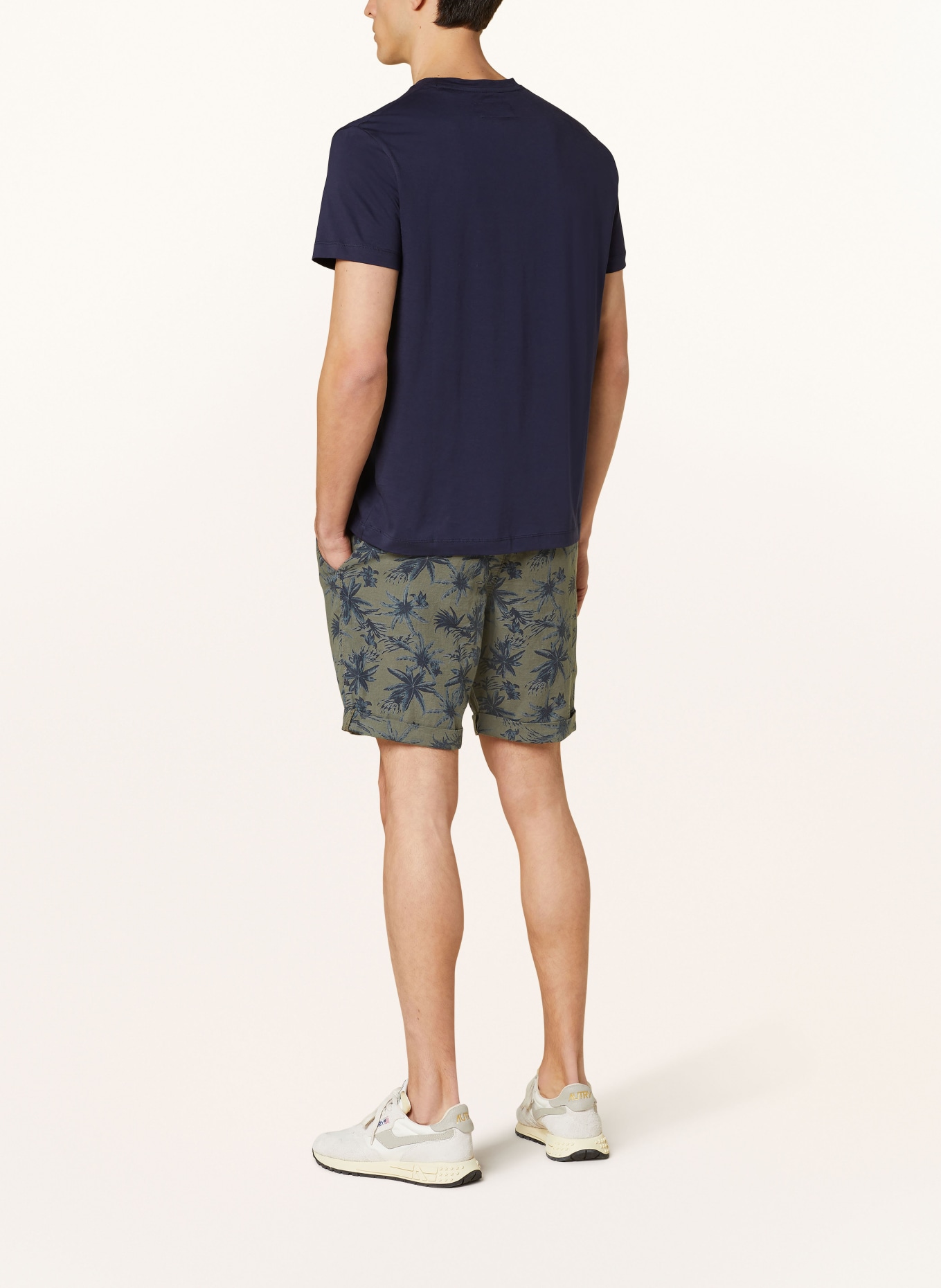 STROKESMAN'S Slim fit korte broek met linnen: OLIJF / DONKERBLAUW