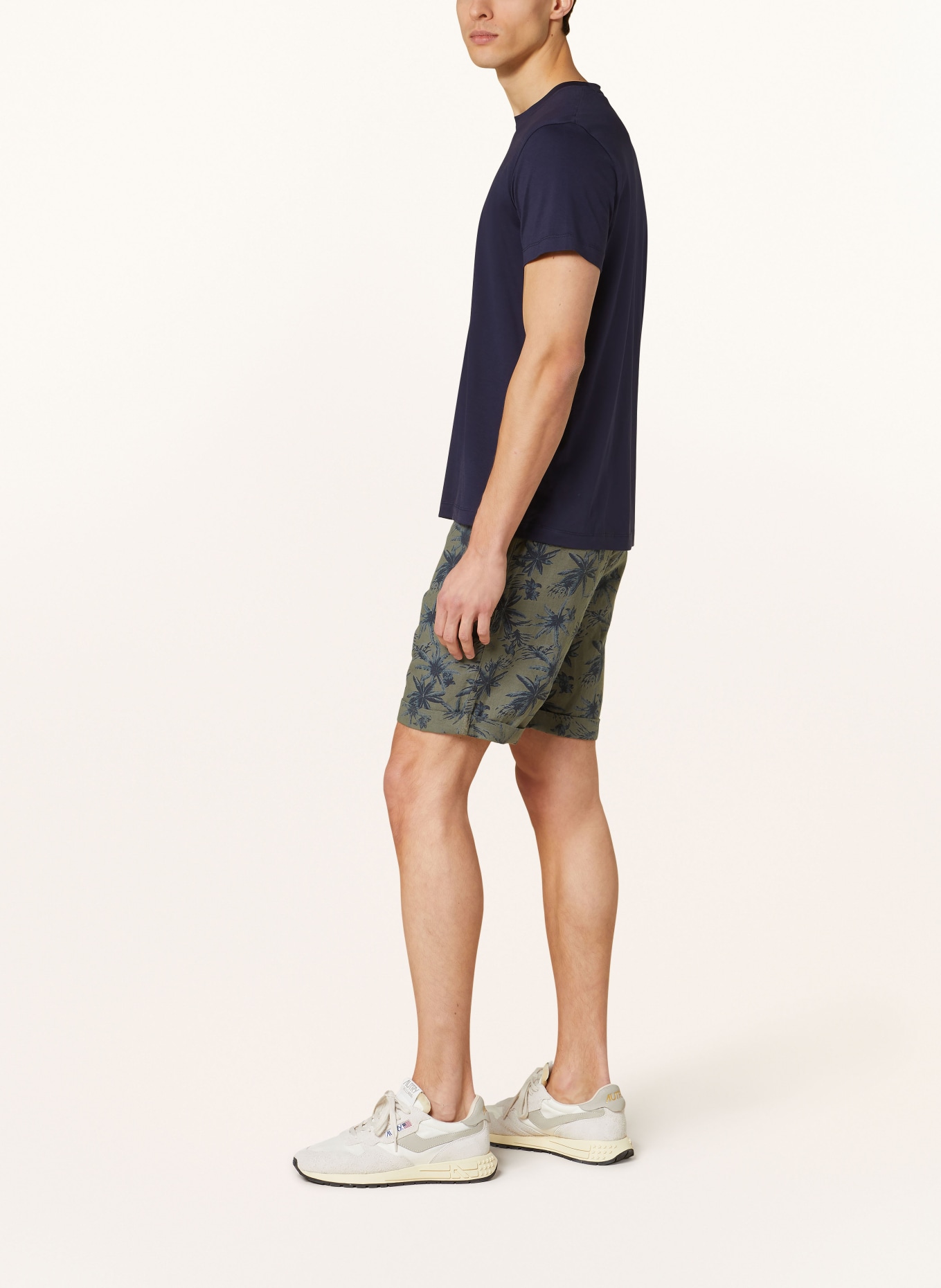 STROKESMAN'S Slim fit korte broek met linnen: OLIJF / DONKERBLAUW