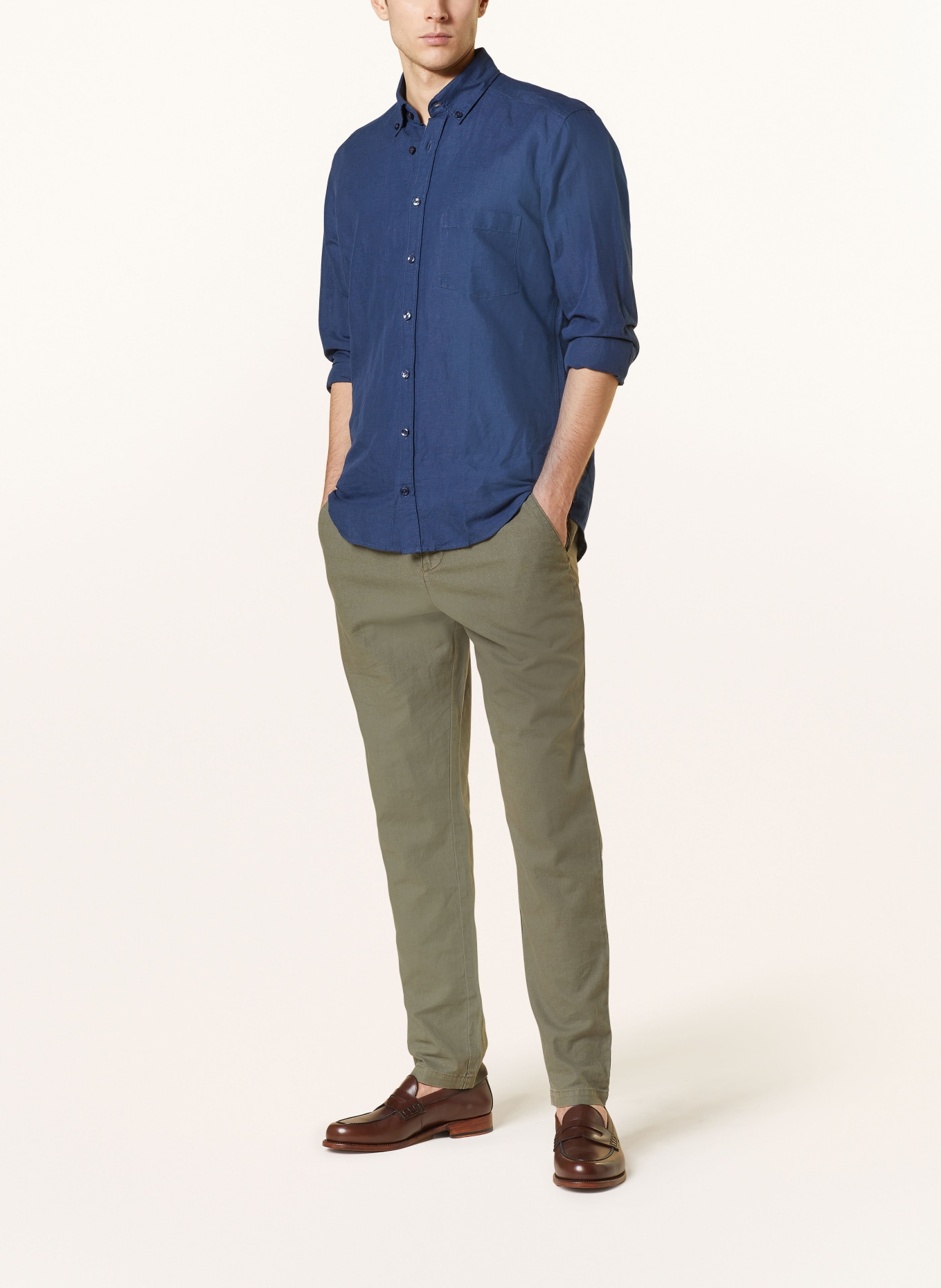 STROKESMAN'S Trousers comfort fit with linen, Color: OLIVE (Image 2)