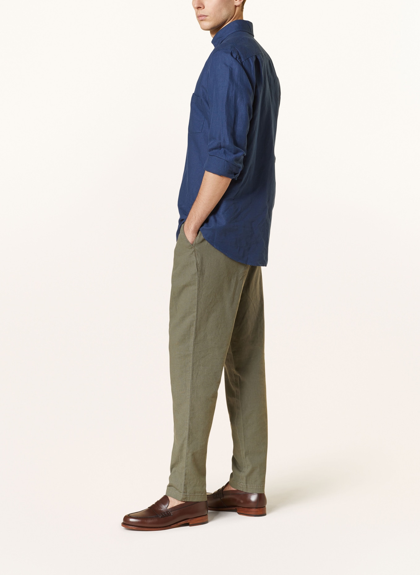 STROKESMAN'S Trousers comfort fit with linen, Color: OLIVE (Image 4)