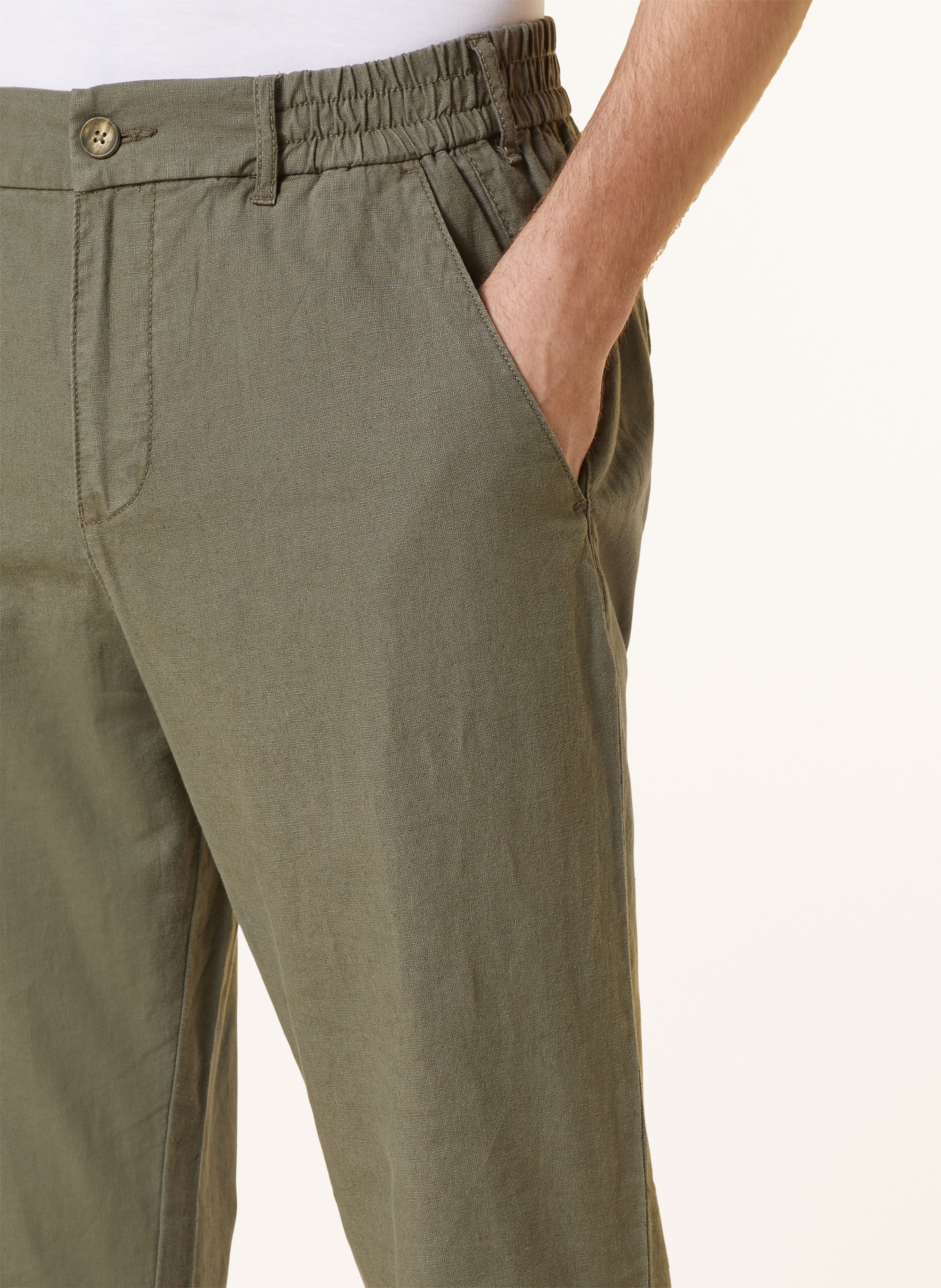 STROKESMAN'S Trousers comfort fit with linen, Color: OLIVE (Image 5)