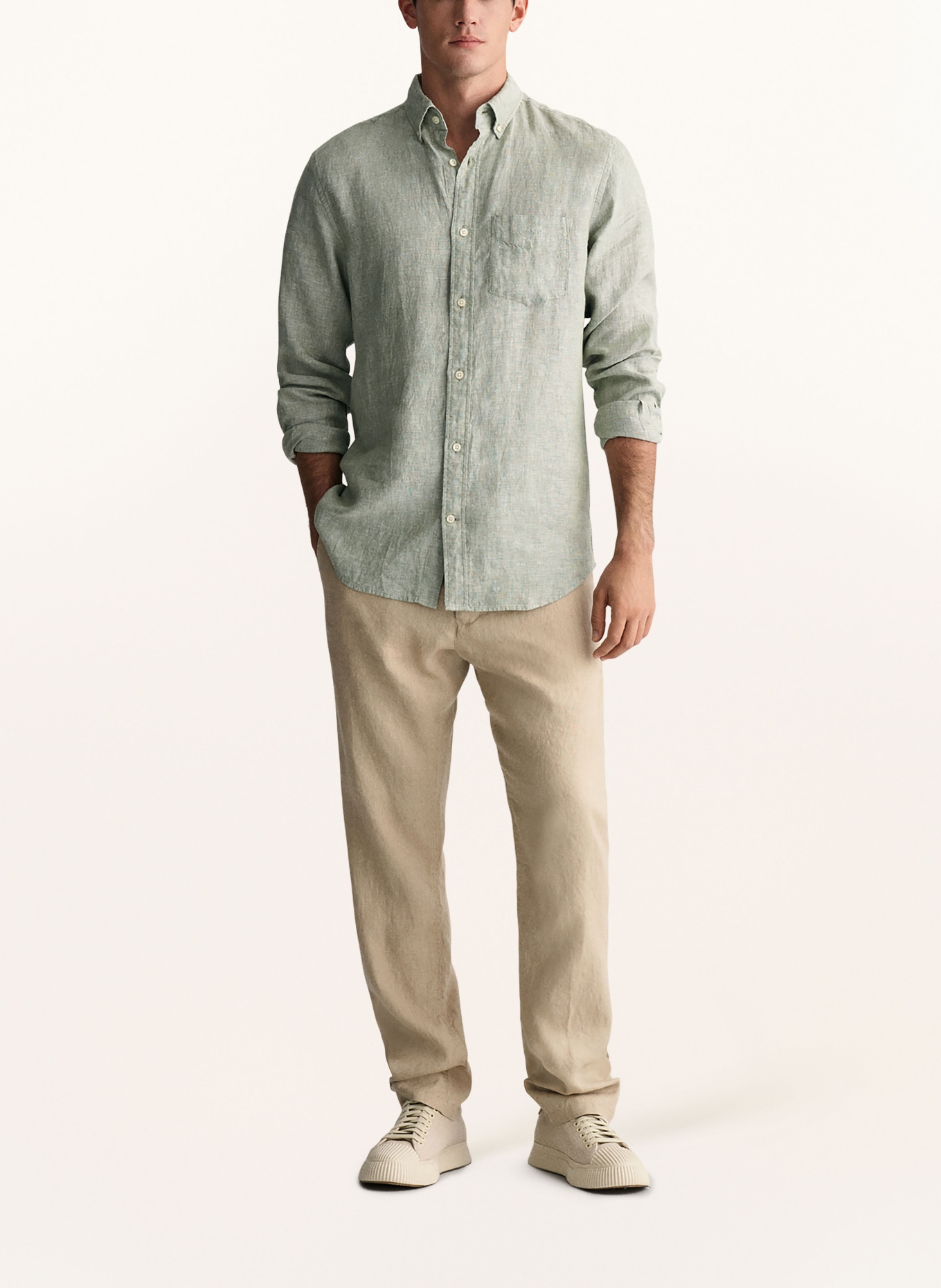 GANT Linen shirt regular fit, Color: LIGHT GREEN (Image 2)