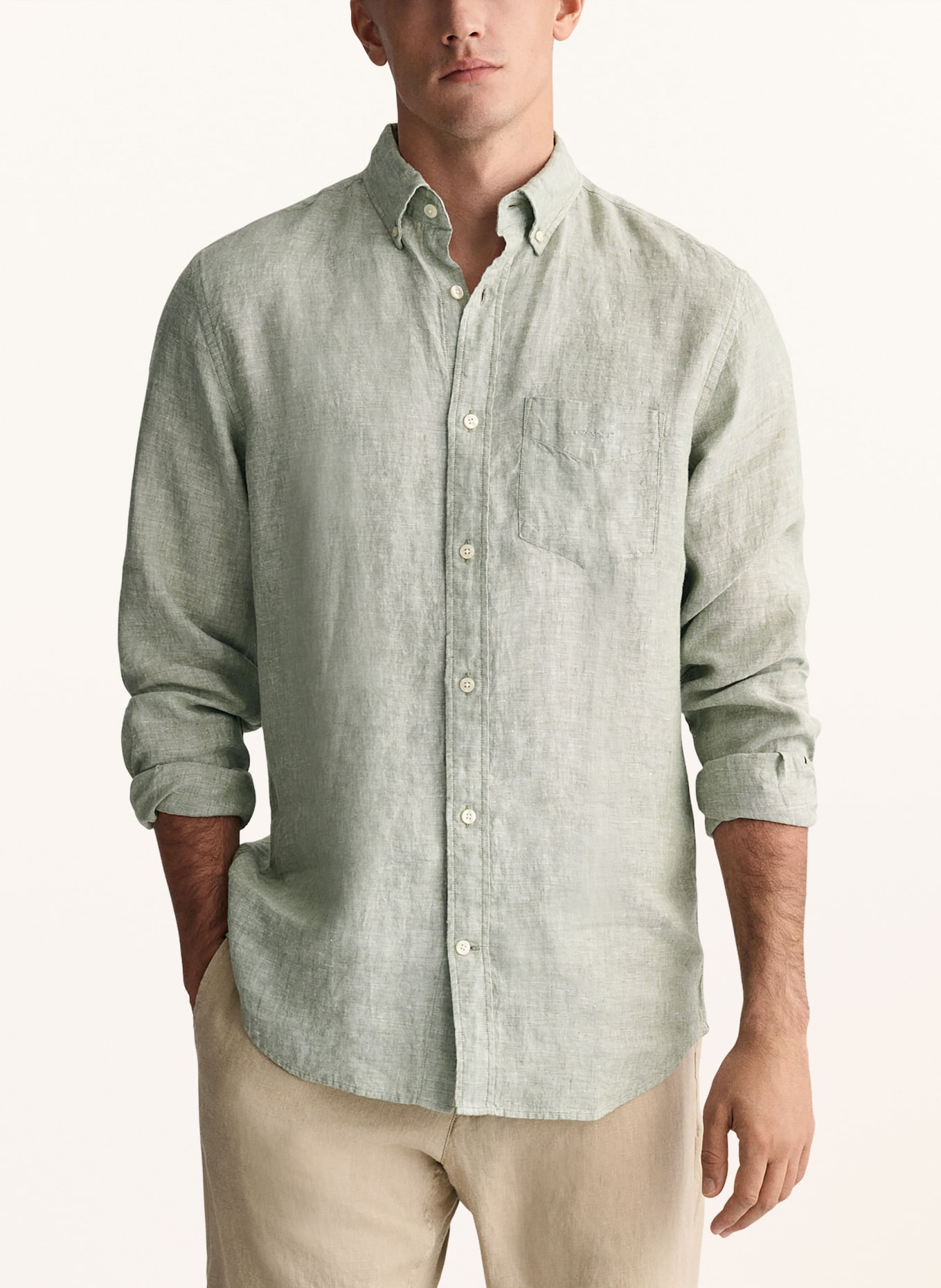 GANT Linen shirt regular fit, Color: LIGHT GREEN (Image 4)