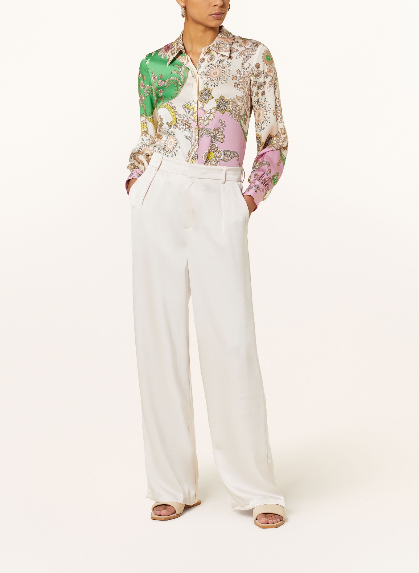 IVI collection Silk blouse, Color: CREAM/ GREEN/ PINK (Image 2)