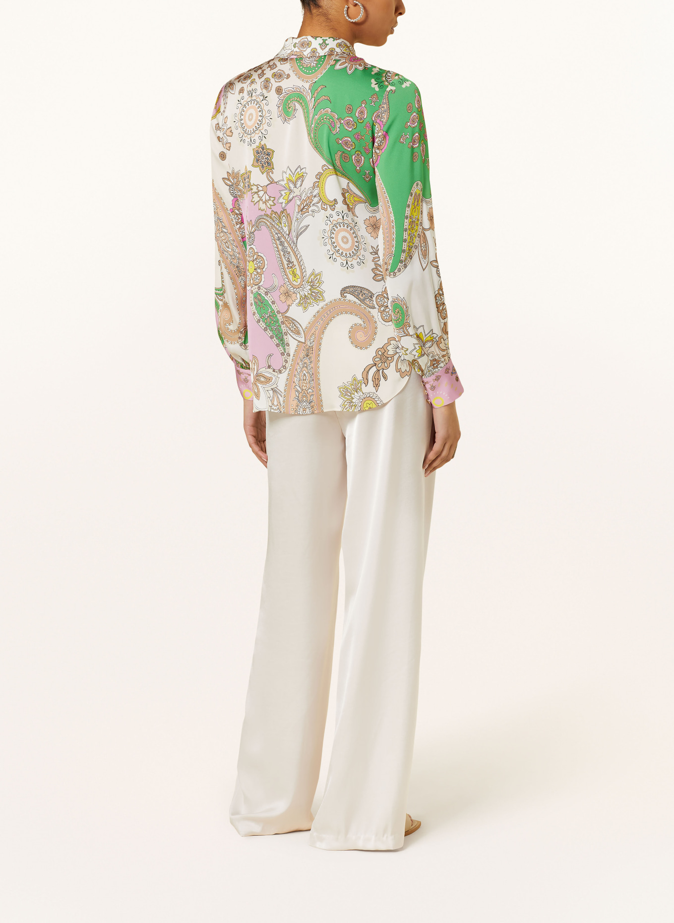IVI collection Silk blouse, Color: CREAM/ GREEN/ PINK (Image 3)