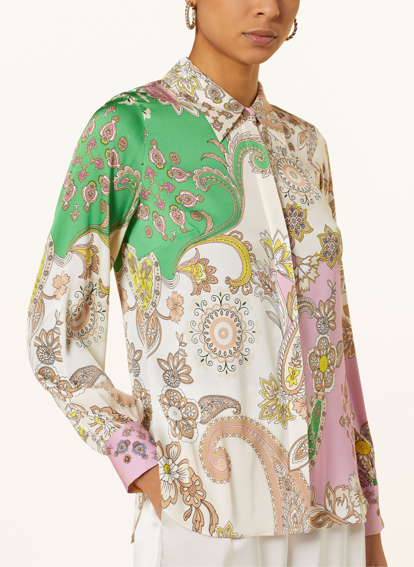 IVI collection Silk blouse, Color: CREAM/ GREEN/ PINK (Image 4)