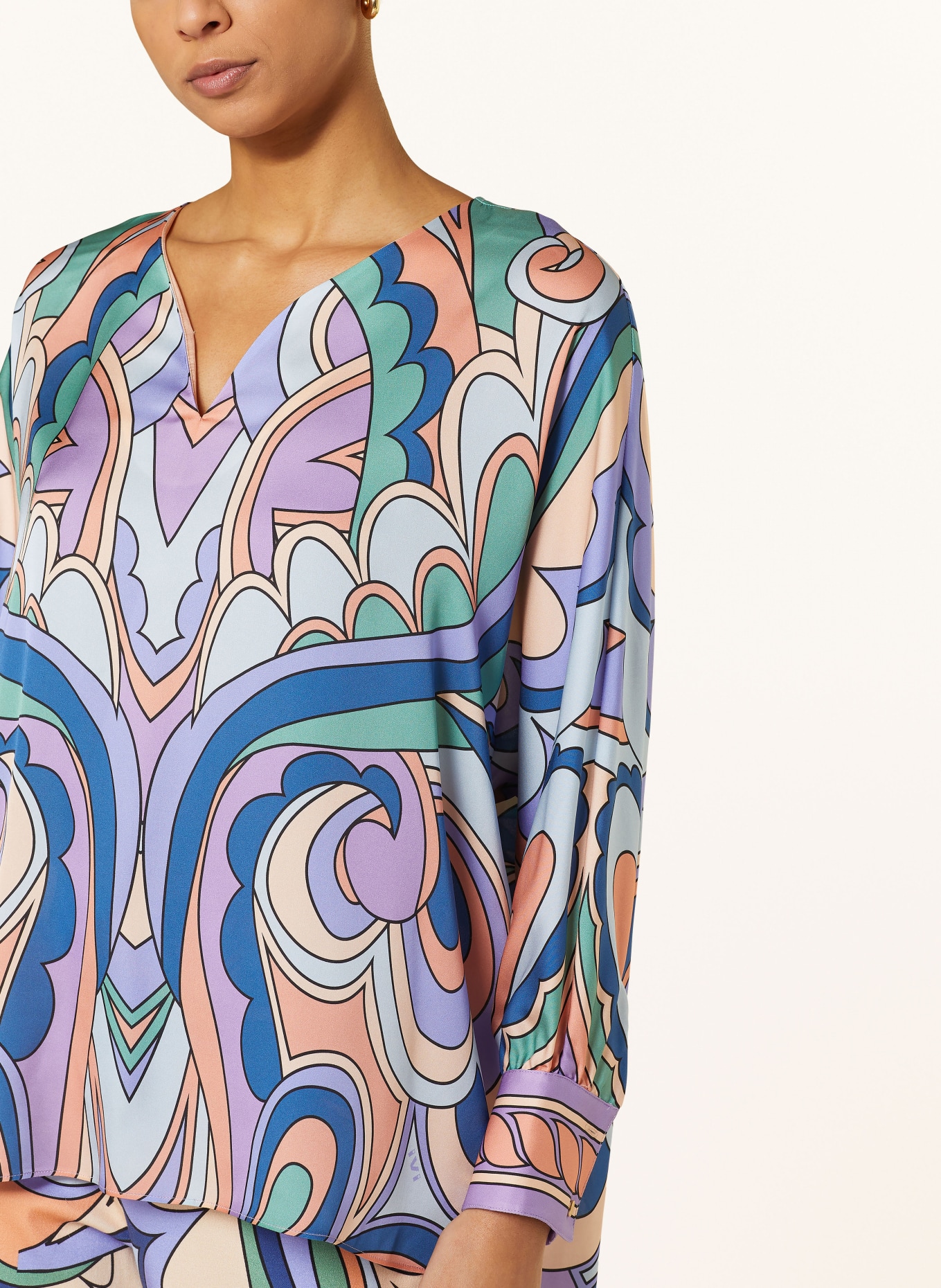IVI collection Shirt blouse in silk, Color: LIGHT PURPLE/ DARK BLUE/ GREEN (Image 4)