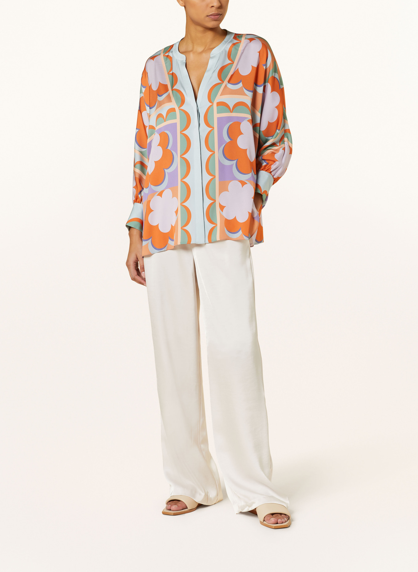 IVI collection Oversized silk blouse, Color: LIGHT BLUE/ ORANGE/ LIGHT PURPLE (Image 2)