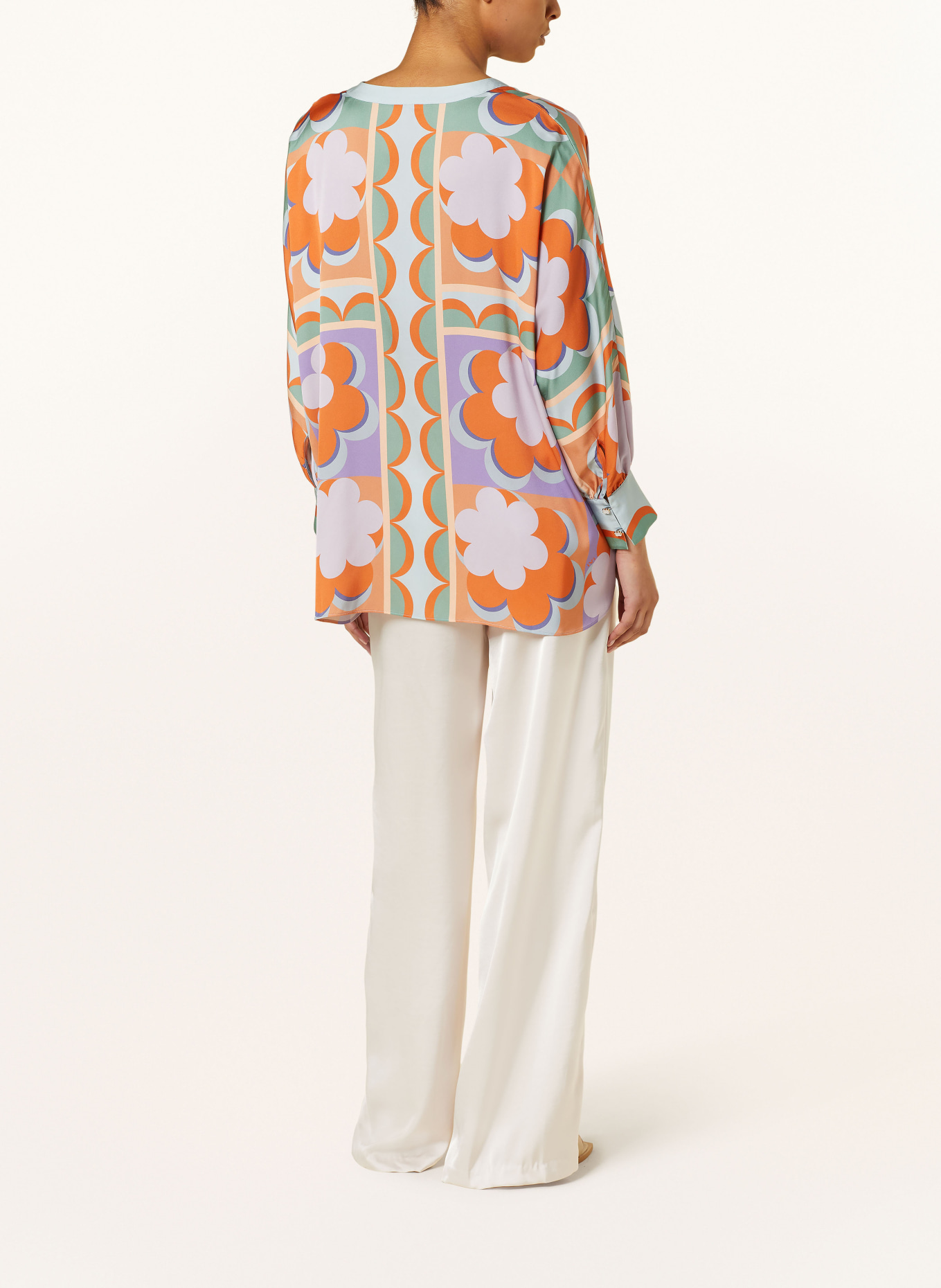 IVI collection Oversized silk blouse, Color: LIGHT BLUE/ ORANGE/ LIGHT PURPLE (Image 3)