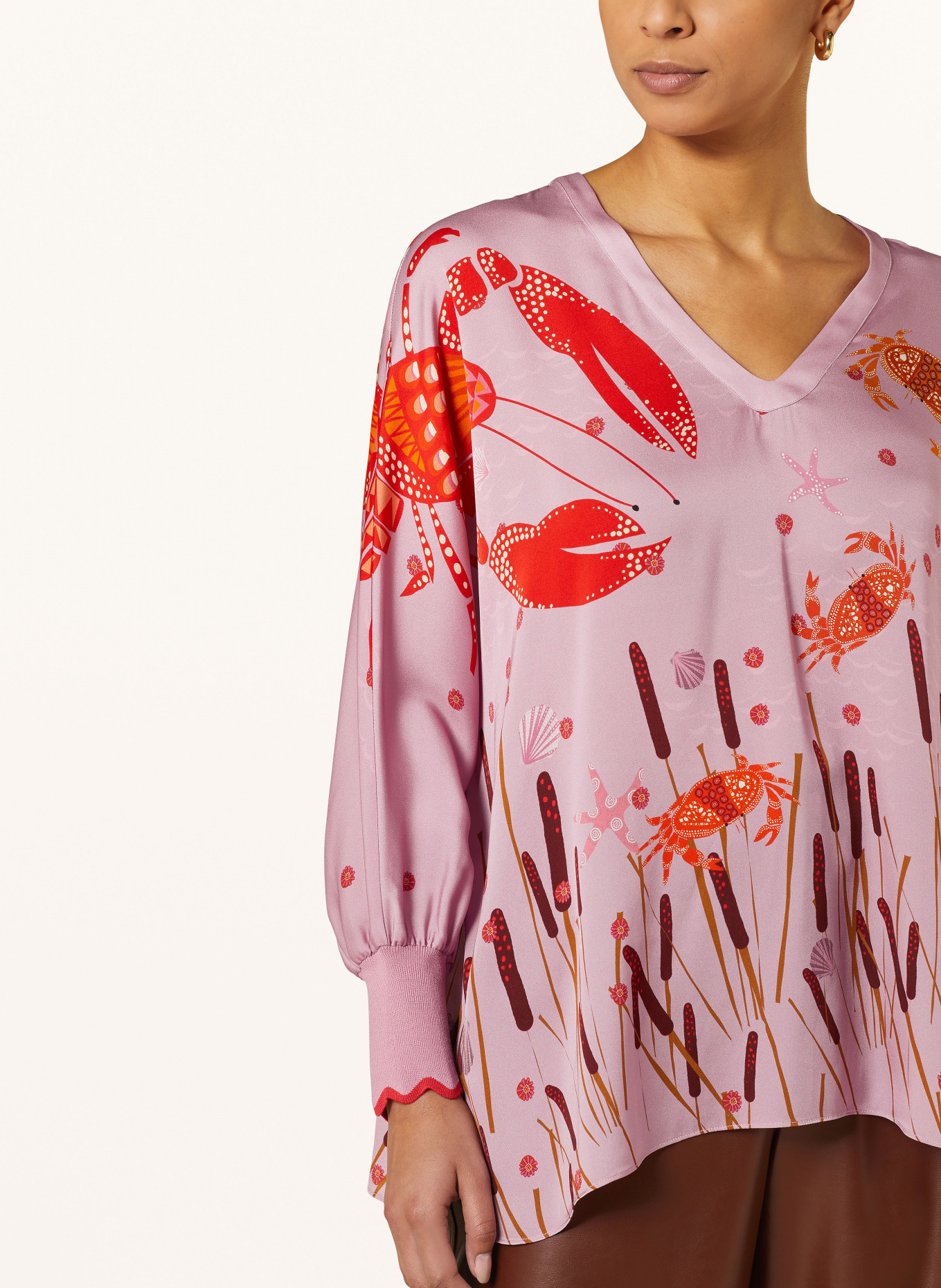 IVI collection Oversized shirt blouse made of silk, Color: PINK/ RED (Image 4)