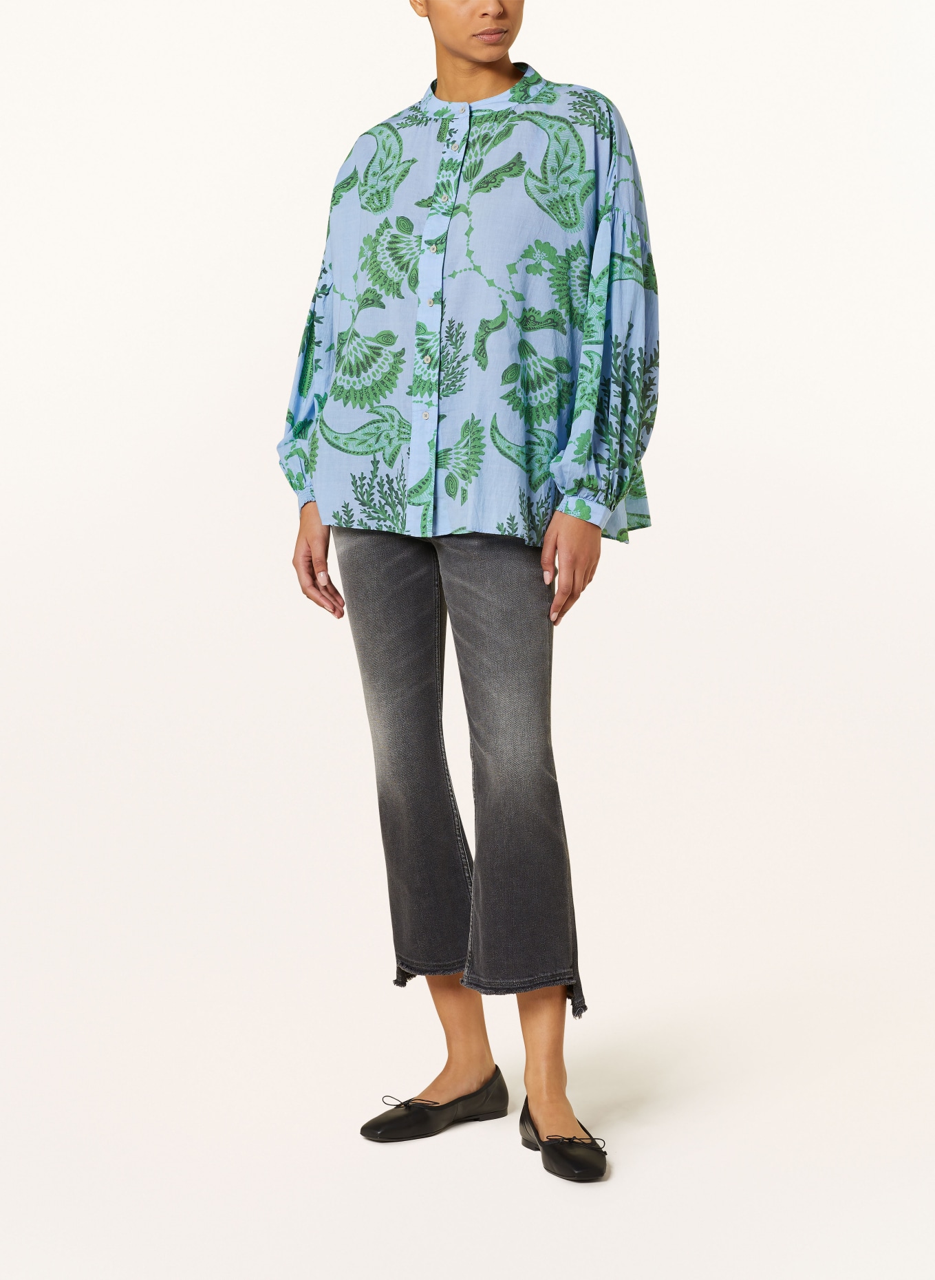 IVI collection Oversized blouse, Color: LIGHT BLUE/ GREEN (Image 2)