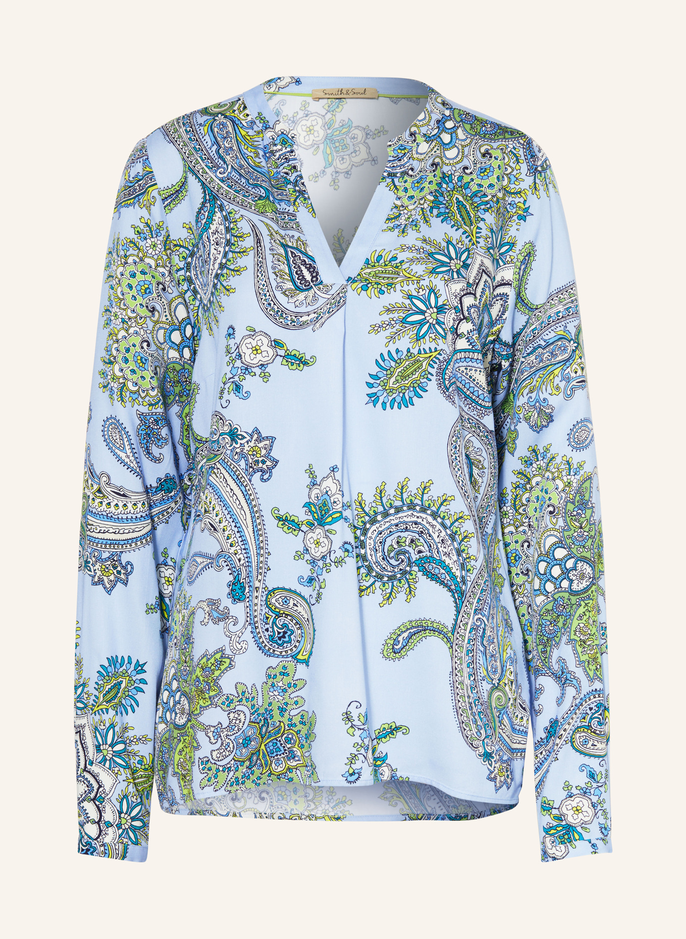 Smith & Soul Shirt blouse in satin, Color: LIGHT BLUE/ GREEN/ WHITE (Image 1)