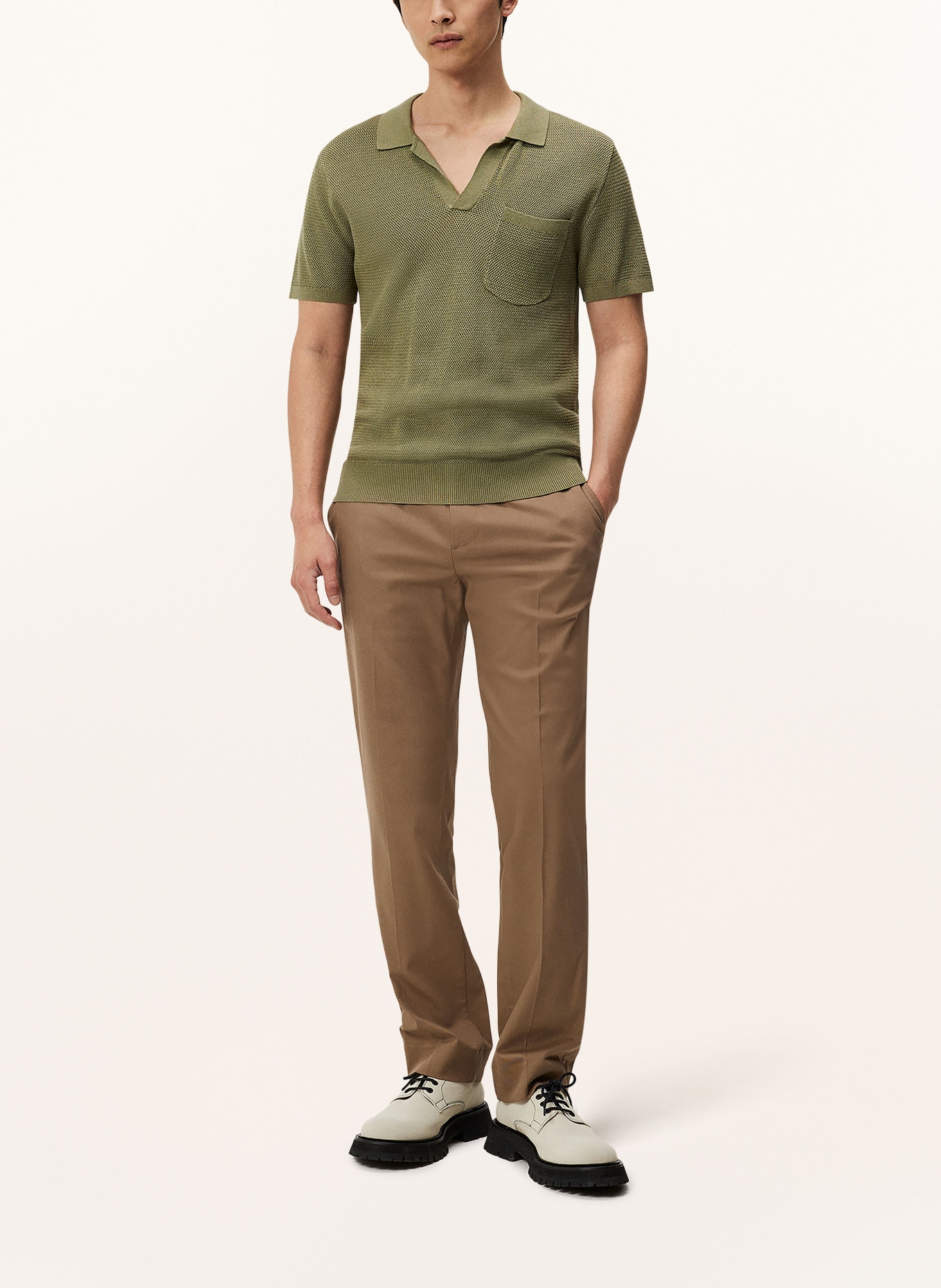 J.LINDEBERG Knitted polo shirt with silk, Color: OLIVE (Image 2)