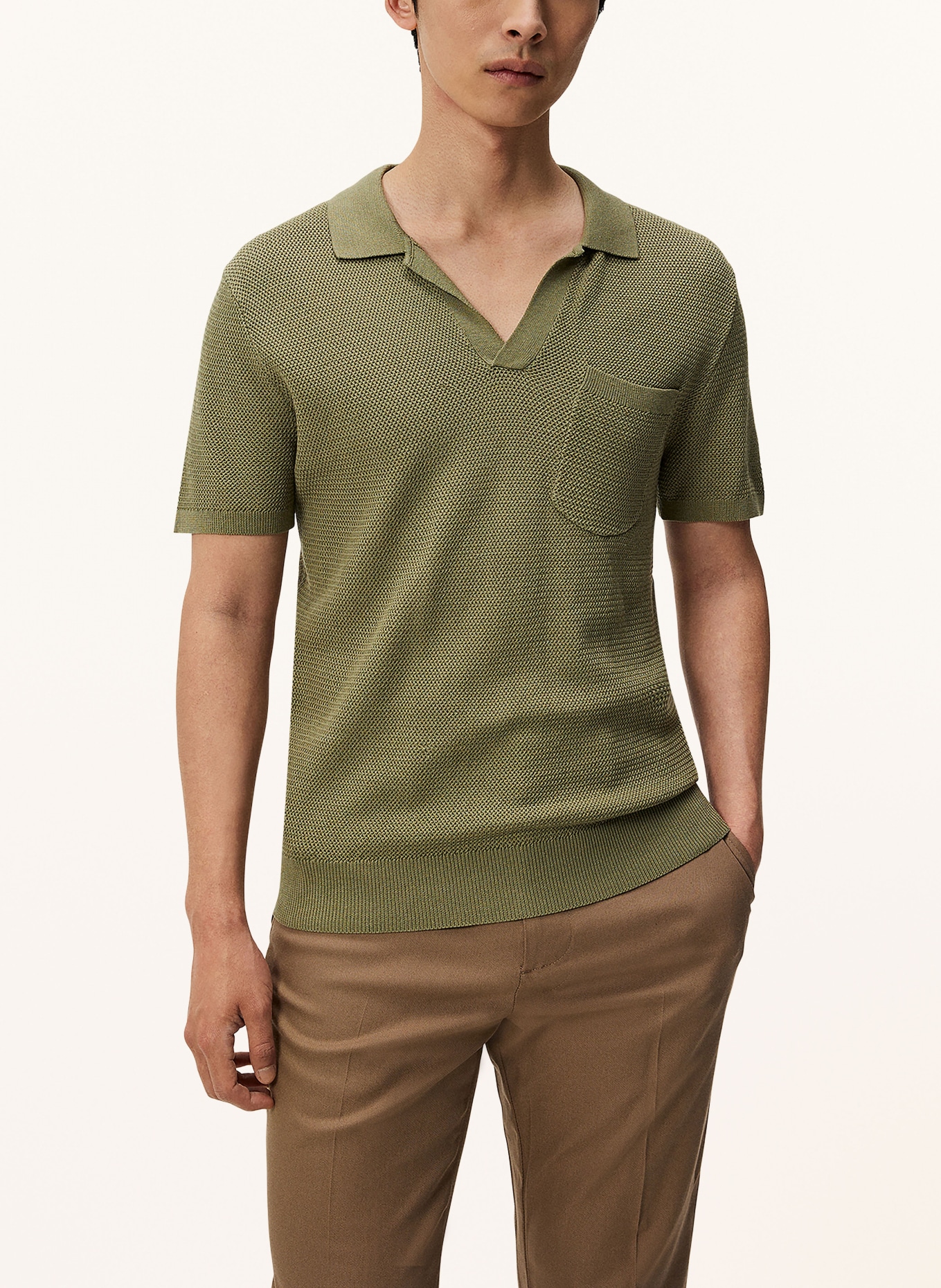 J.LINDEBERG Knitted polo shirt with silk, Color: OLIVE (Image 4)
