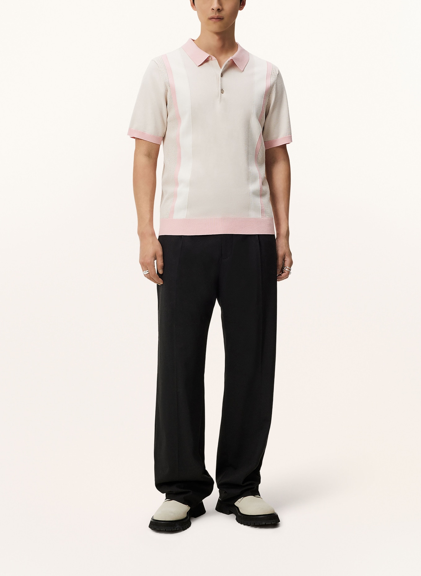 J.LINDEBERG Knitted polo shirt, Color: CREAM/ LIGHT PINK (Image 2)