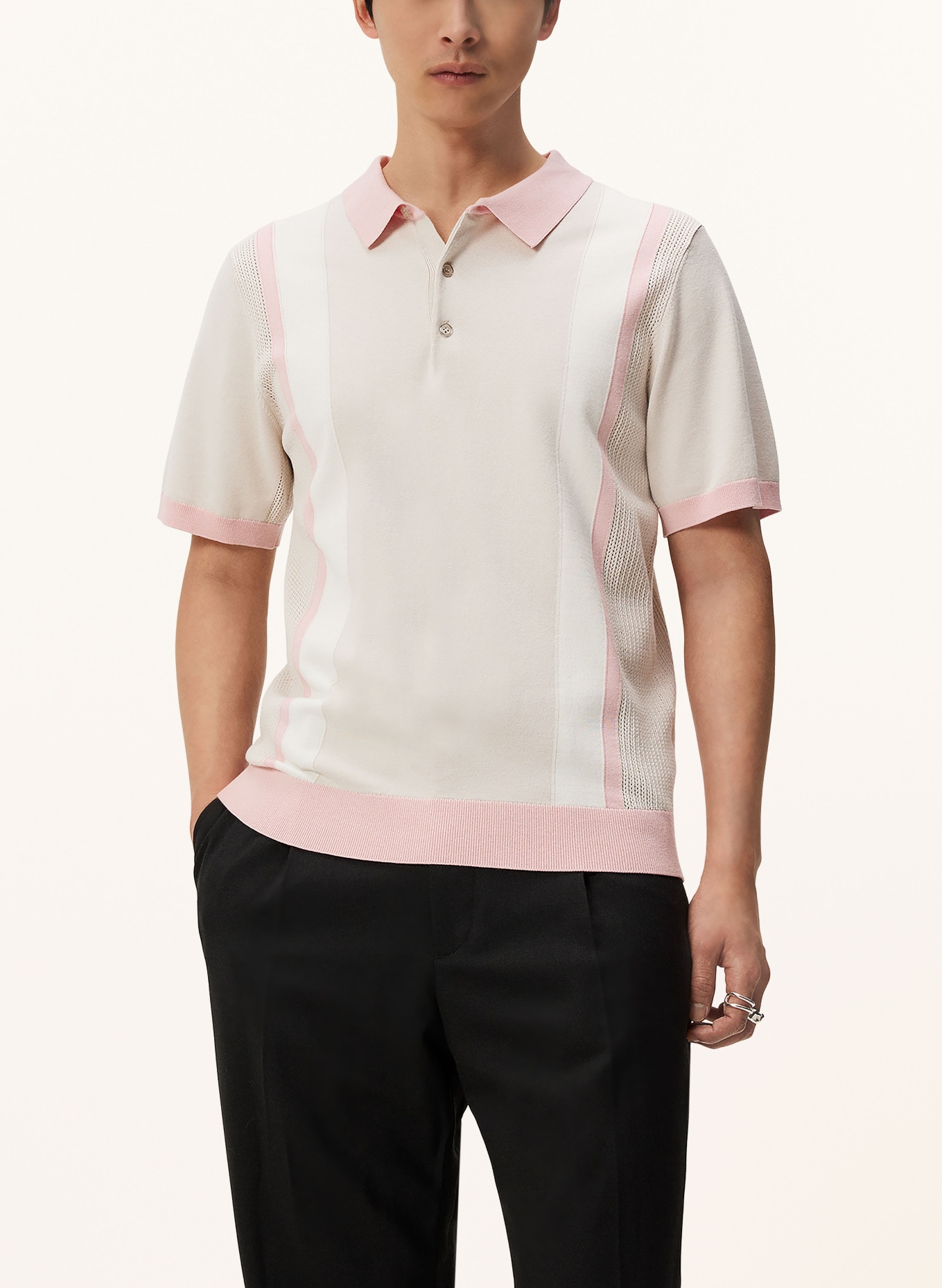 J.LINDEBERG Knitted polo shirt, Color: CREAM/ LIGHT PINK (Image 4)