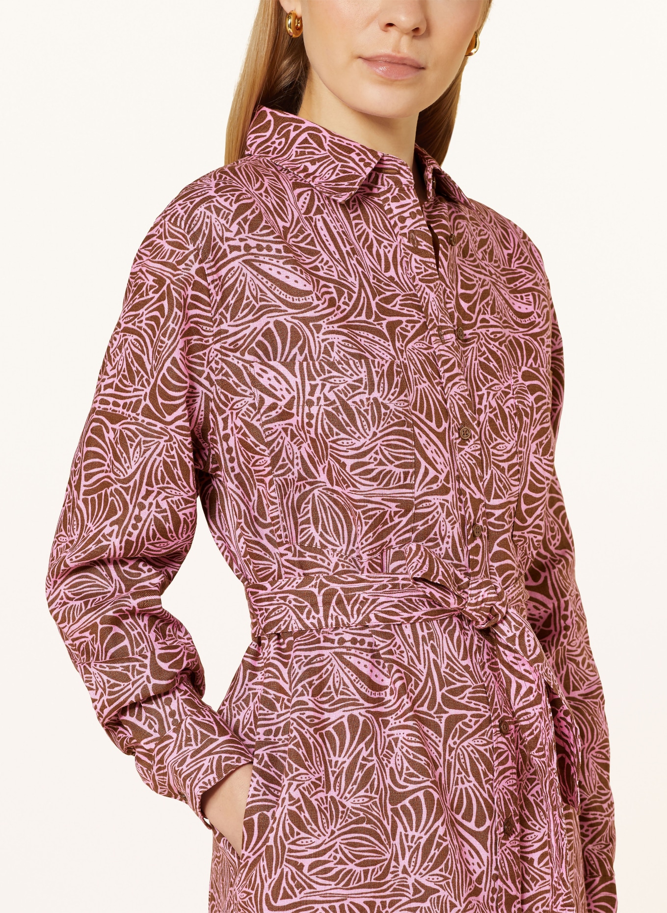 FYNCH-HATTON Sukienka koszulowa z lnu, Kolor: RÓŻOWY/ BRĄZOWY (Obrazek 4)