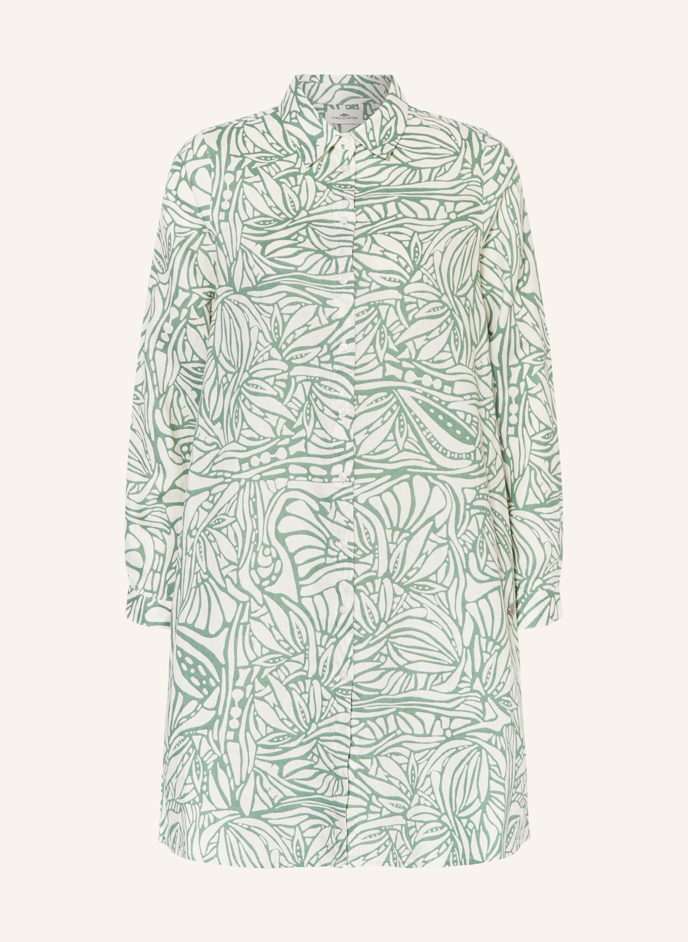FYNCH-HATTON Hemdblusenkleid aus Leinen, Farbe: CREME/ GRÜN (Bild 1)