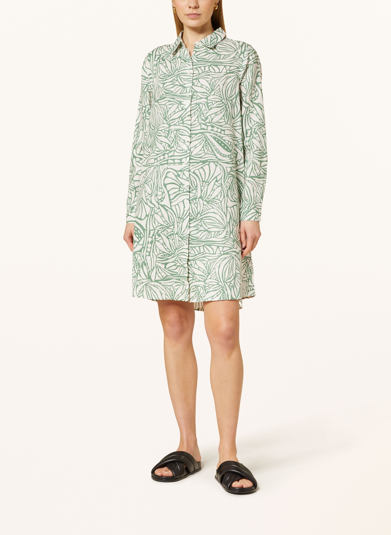 FYNCH-HATTON Hemdblusenkleid aus Leinen, Farbe: CREME/ GRÜN (Bild 2)