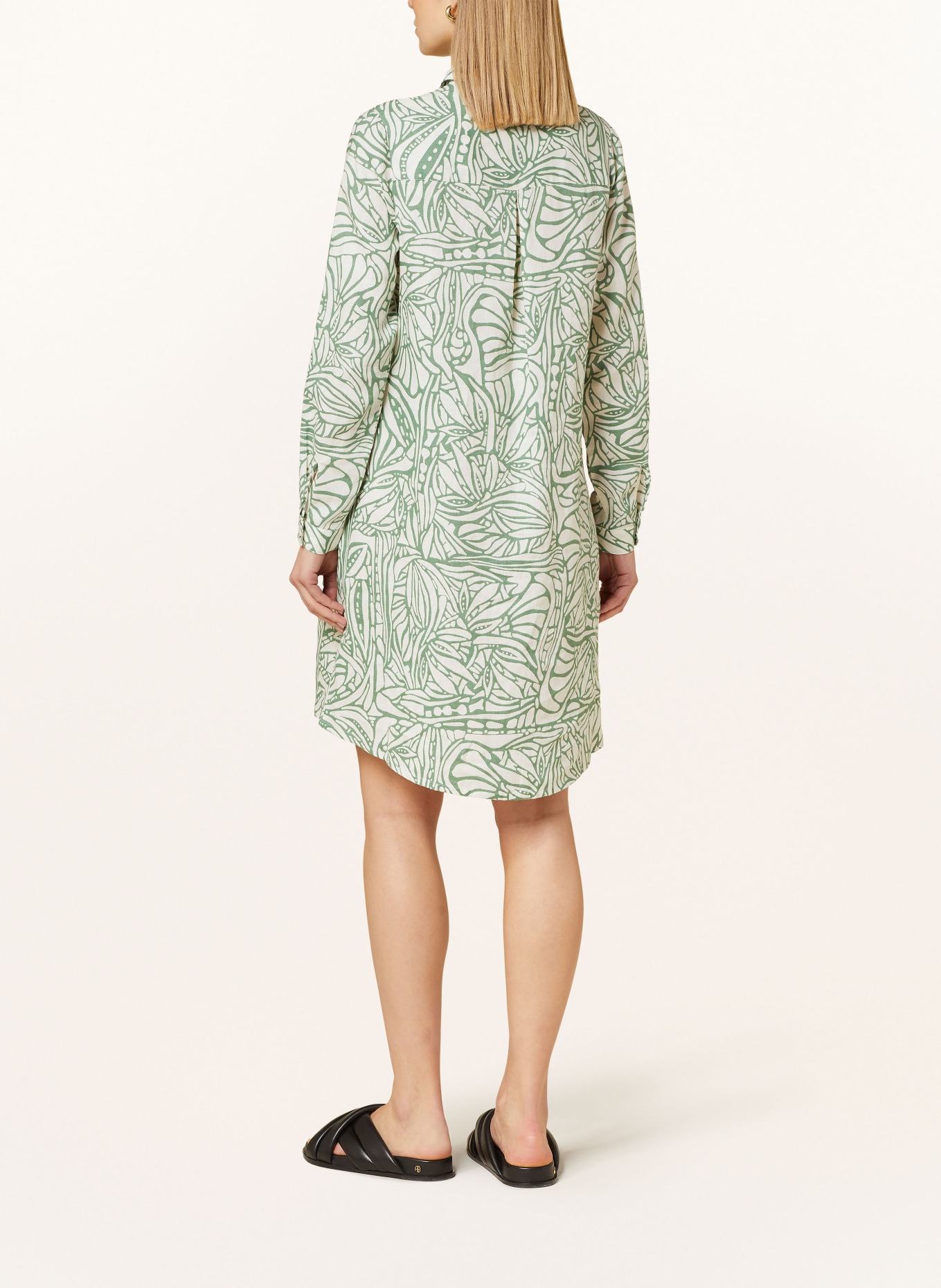 FYNCH-HATTON Hemdblusenkleid aus Leinen, Farbe: CREME/ GRÜN (Bild 3)
