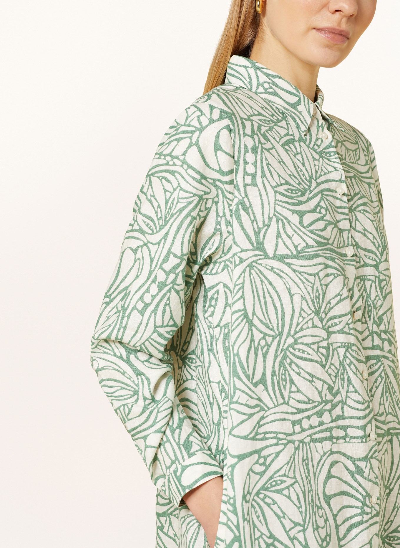 FYNCH-HATTON Hemdblusenkleid aus Leinen, Farbe: CREME/ GRÜN (Bild 4)