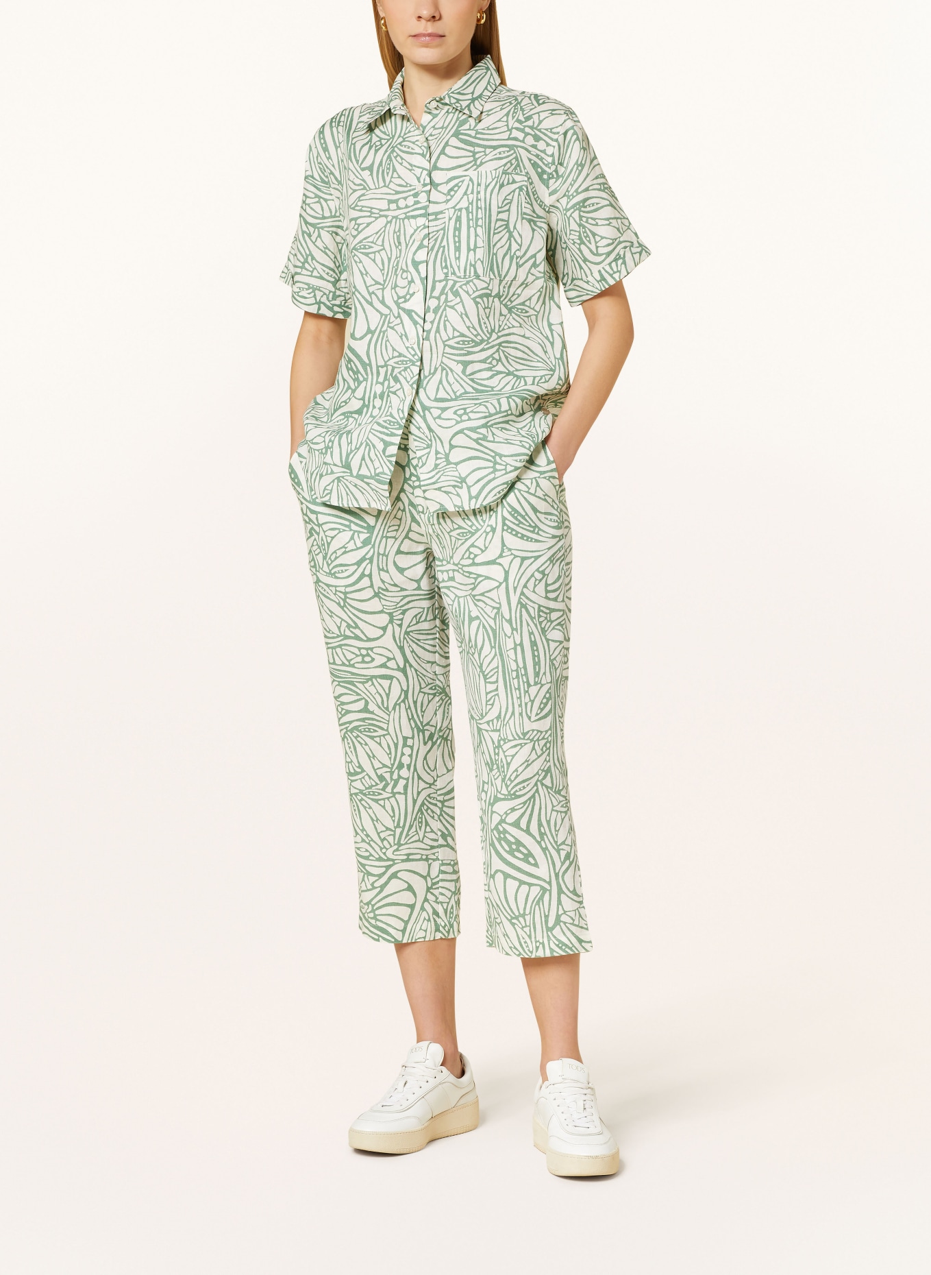 FYNCH-HATTON 3/4 trousers in linen, Color: WHITE/ GREEN (Image 2)
