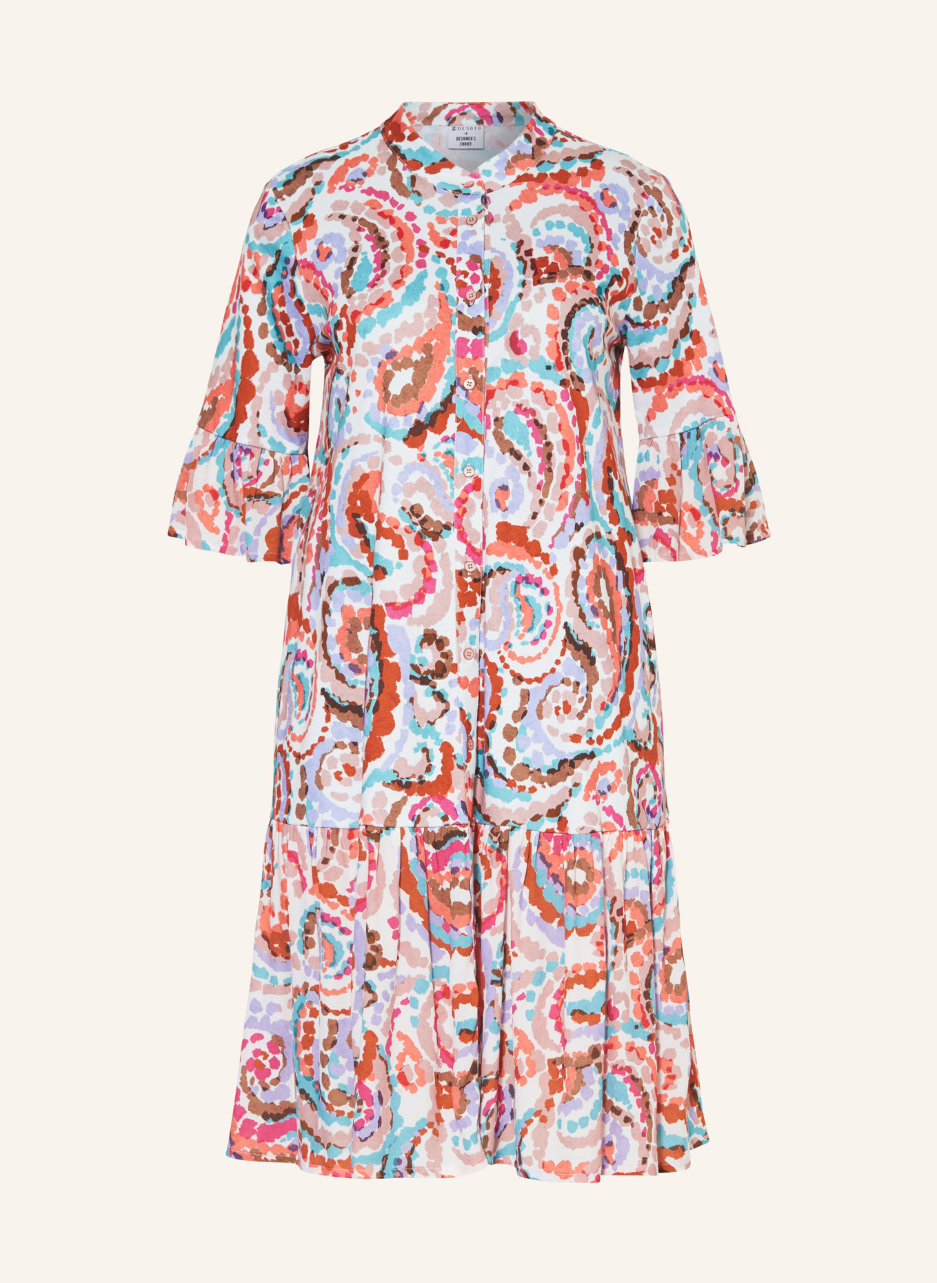 DESOTO Sukienka koszulowa NADA z wolantami, Kolor: CZERWONY/ BRĄZOWY/ JASNOFIOLETOWY (Obrazek 1)