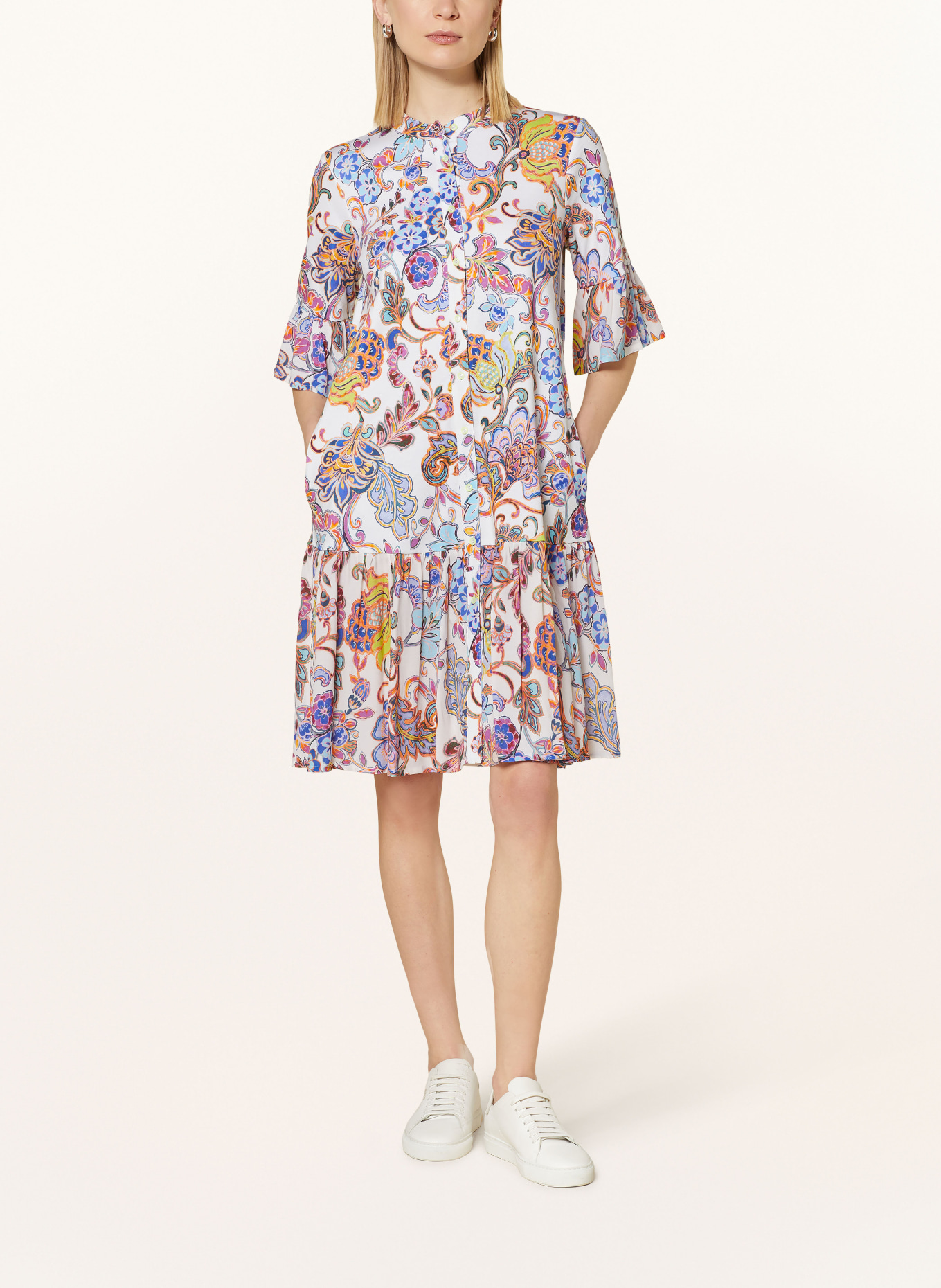 DESOTO Sukienka koszulowa NADA z mieszanki materiałów z wolantami, Kolor: ECRU/ MOCNORÓŻOWY/ NIEBIESKI (Obrazek 2)