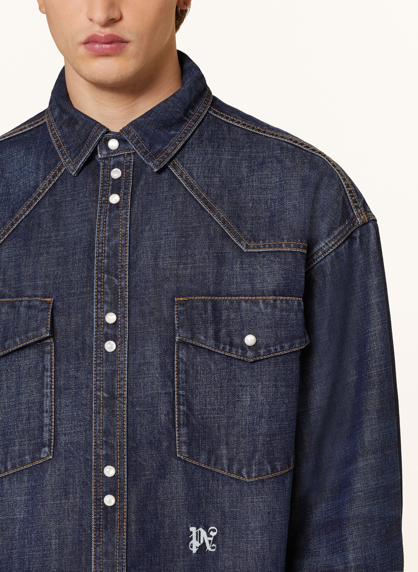 Palm Angels Denim shirt comfort fit in dark blue