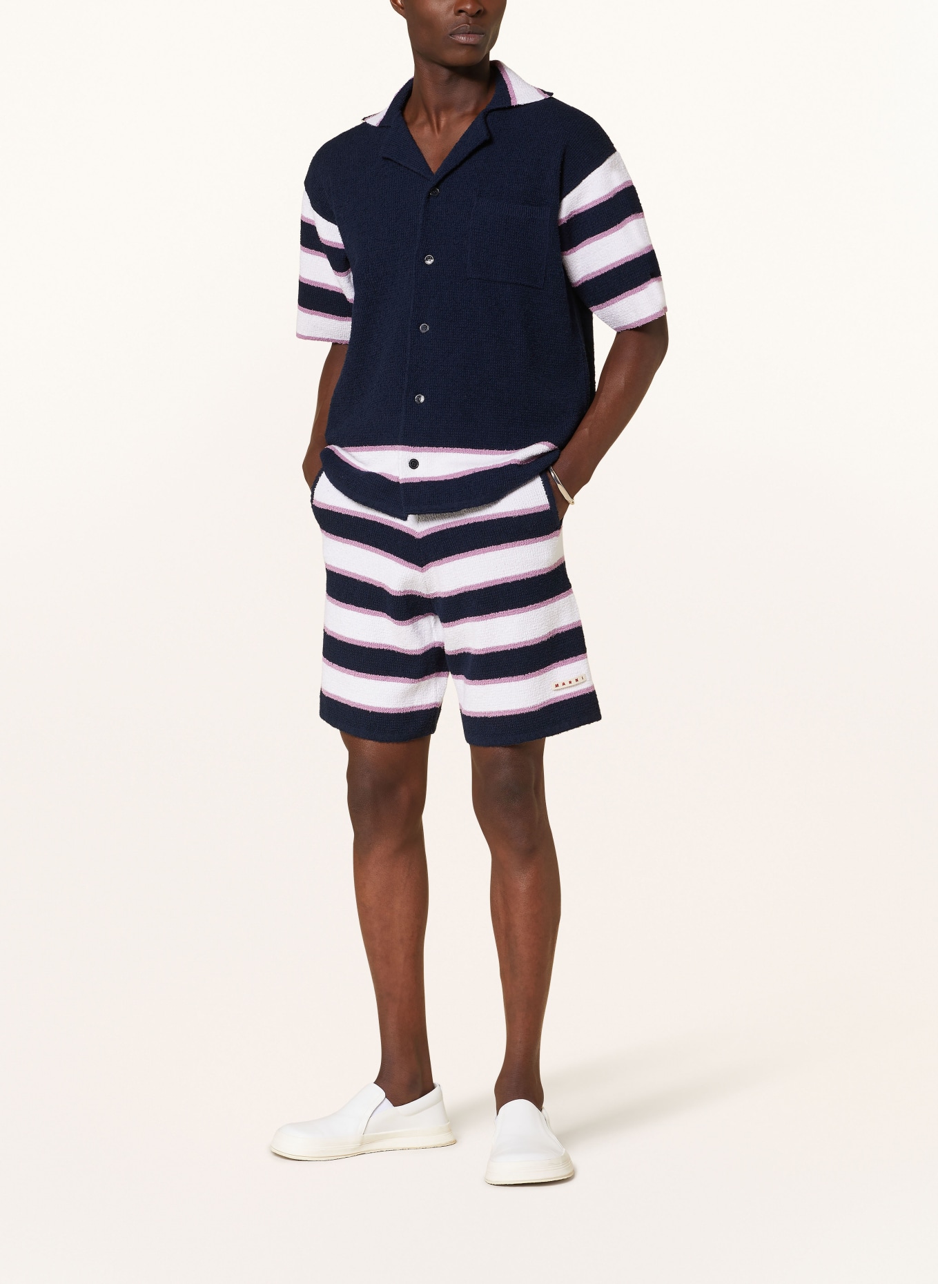 MARNI Terry cloth shorts, Color: DARK BLUE/ WHITE/ DUSKY PINK (Image 2)