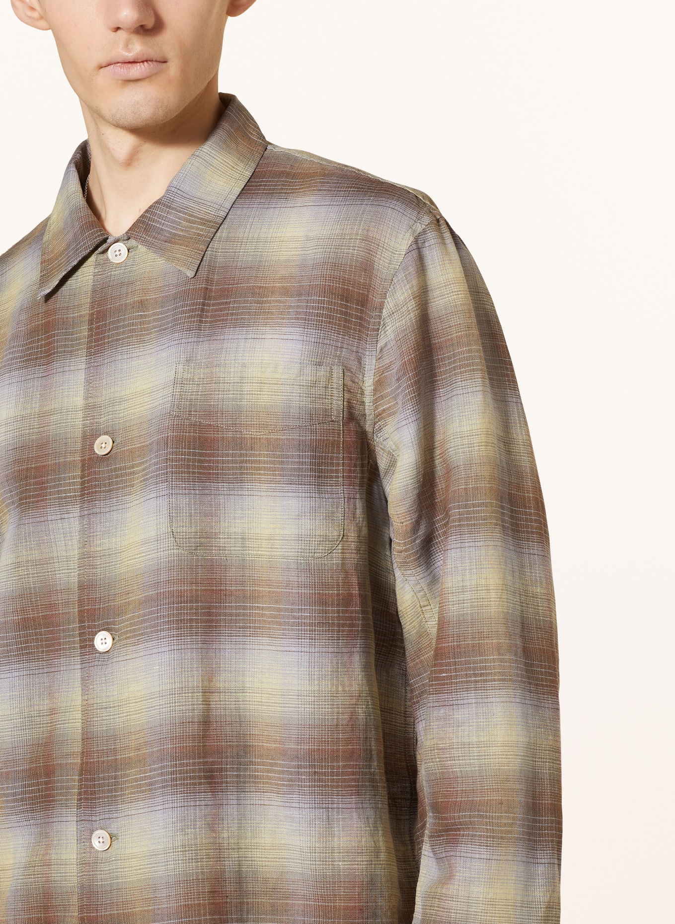 OUR LEGACY Shirt comfort fit with linen, Color: LIGHT GREEN/ BROWN/ LIGHT PURPLE (Image 4)