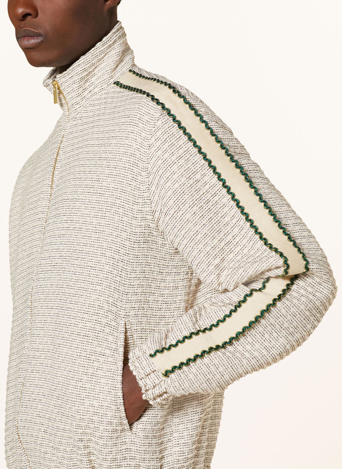 DRÔLE DE MONSIEUR Tweed training jacket, Color: CREAM/ BLACK/ DARK GREEN (Image 4)
