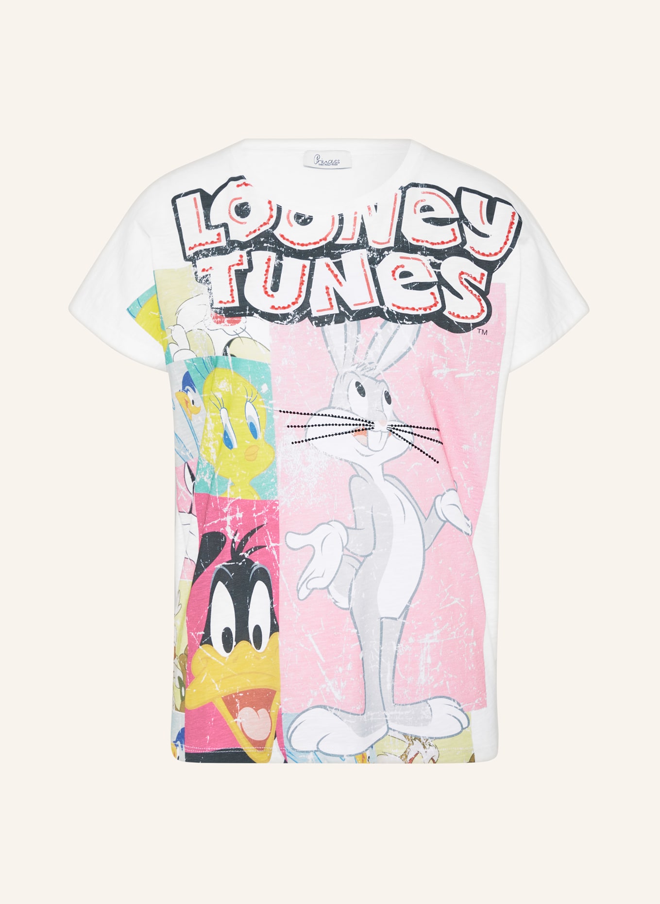 Princess GOES HOLLYWOOD T-shirt with decorative gems, Color: WHITE/ PINK/ YELLOW (Image 1)