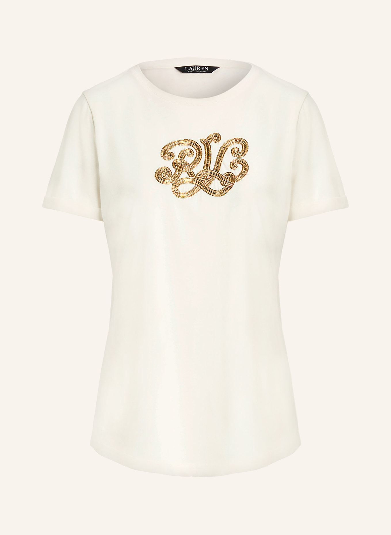 LAUREN RALPH LAUREN T-Shirt mit Schmucksteinen, Farbe: CREME/ GOLD (Bild 1)