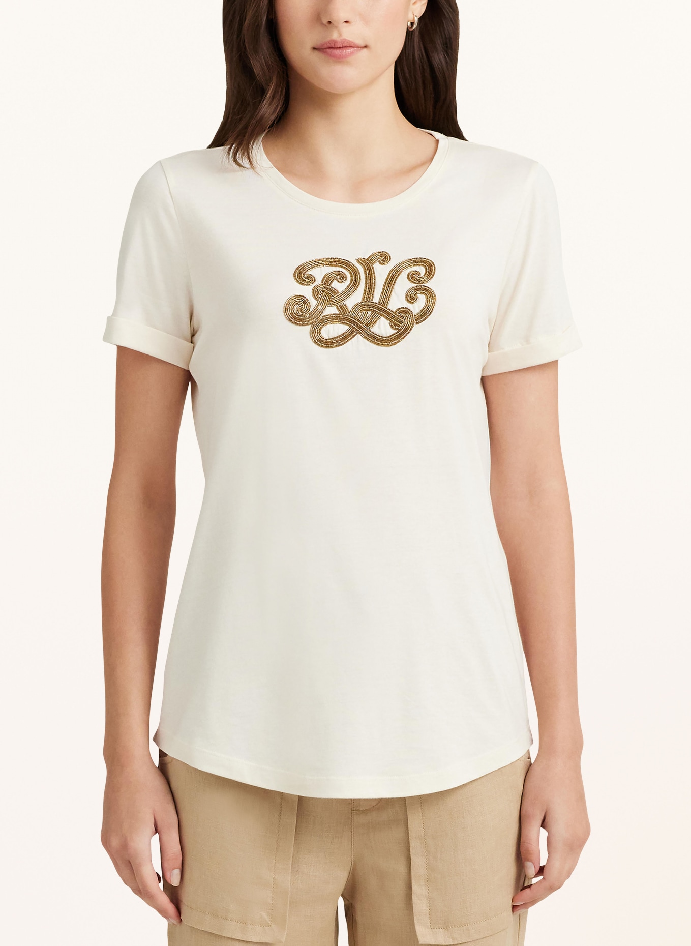 LAUREN RALPH LAUREN T-shirt with decorative gems, Color: CREAM/ GOLD (Image 4)