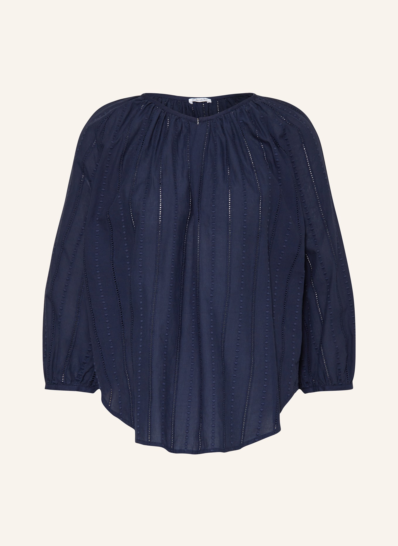seidensticker Shirt blouse with broderie anglaise and 3/4 sleeves, Color: DARK BLUE (Image 1)