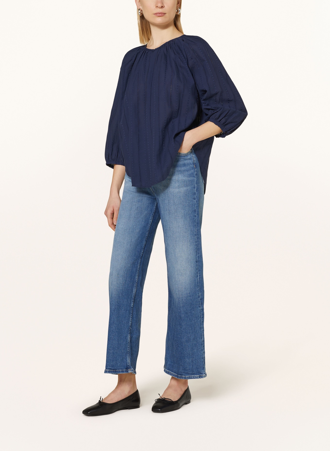 seidensticker Shirt blouse with broderie anglaise and 3/4 sleeves, Color: DARK BLUE (Image 2)