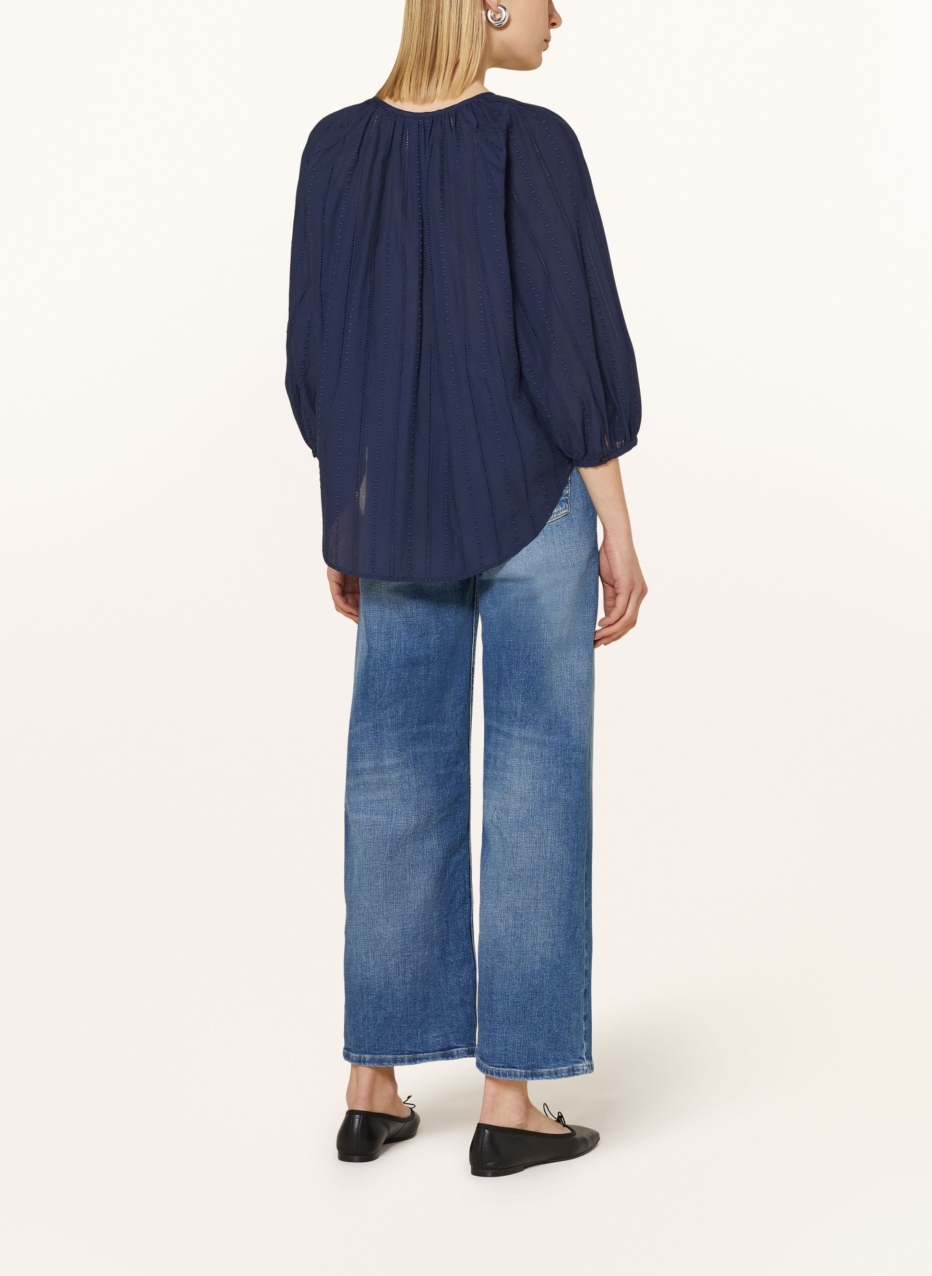 seidensticker Shirt blouse with broderie anglaise and 3/4 sleeves, Color: DARK BLUE (Image 3)