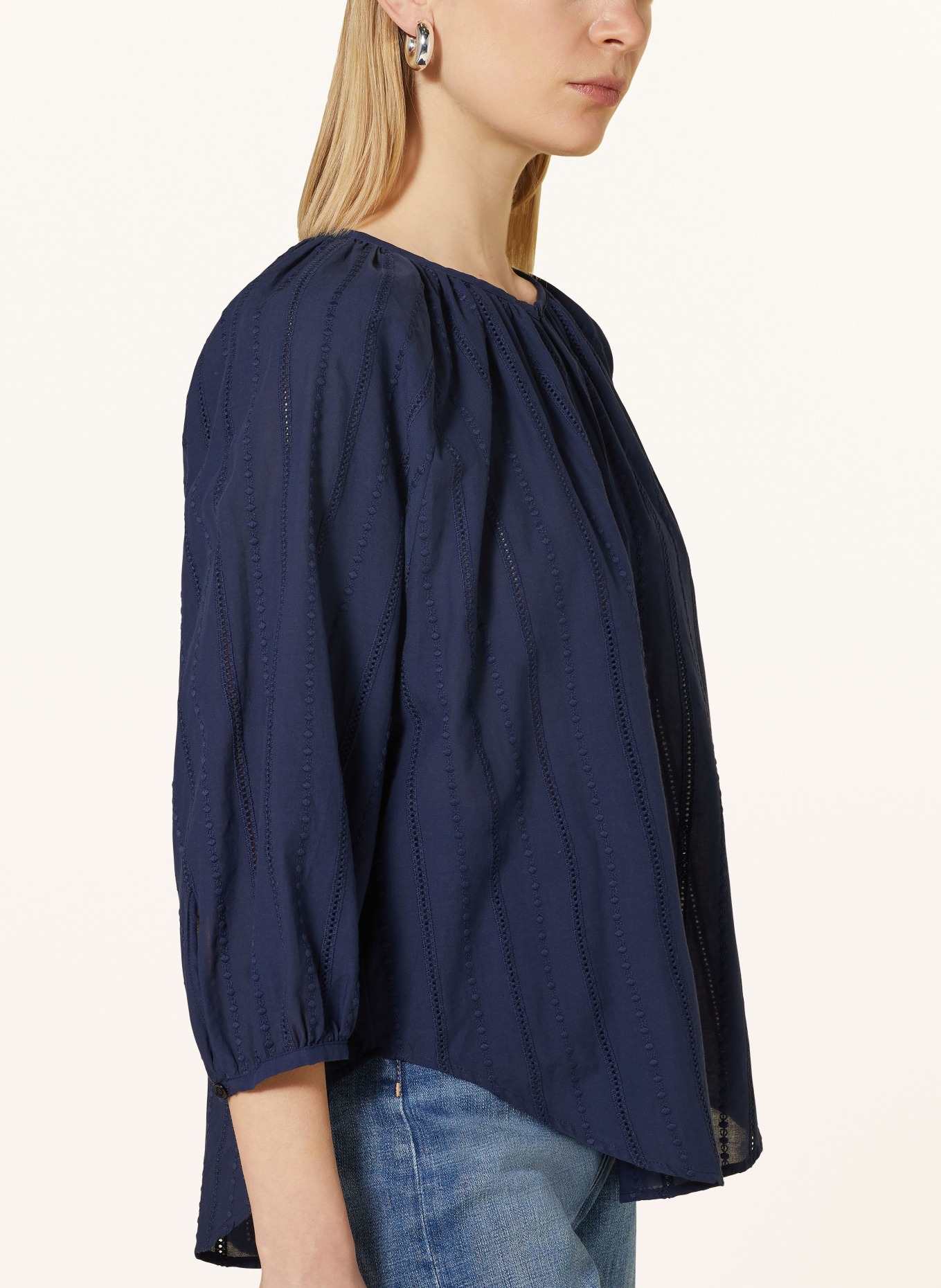 seidensticker Shirt blouse with broderie anglaise and 3/4 sleeves, Color: DARK BLUE (Image 4)