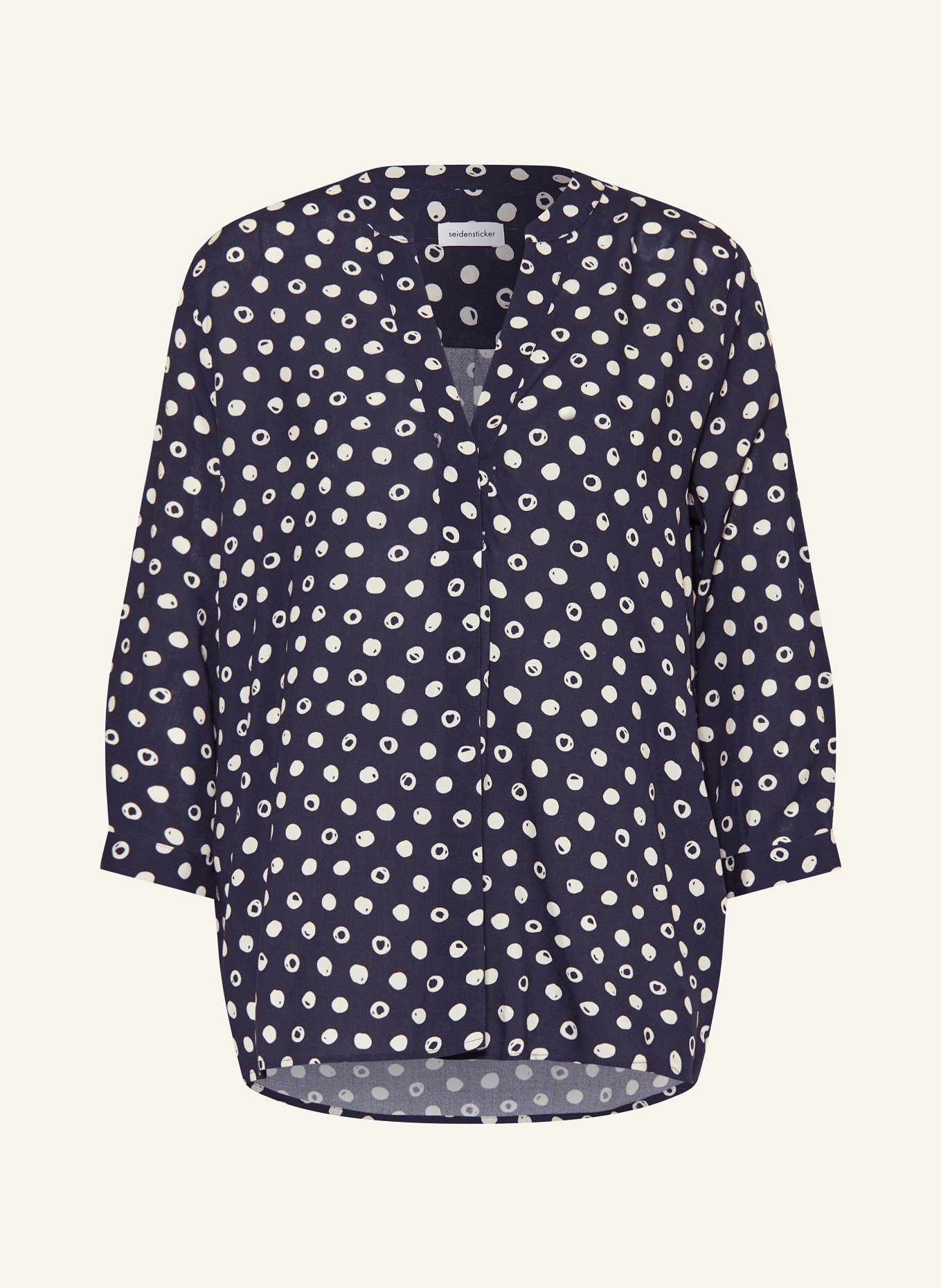 seidensticker Shirt blouse with 3/4 sleeves, Color: DARK BLUE/ CREAM (Image 1)